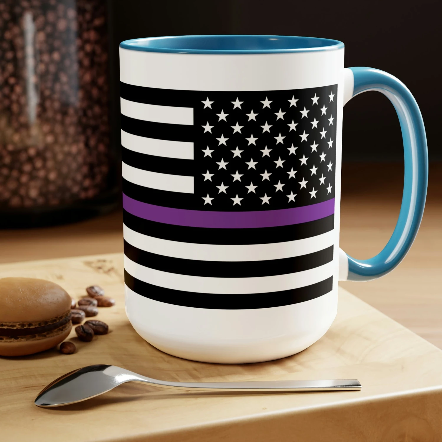 Two-Tone Thin Purple Line Flag Coffee Mugs, 15oz - Image 9