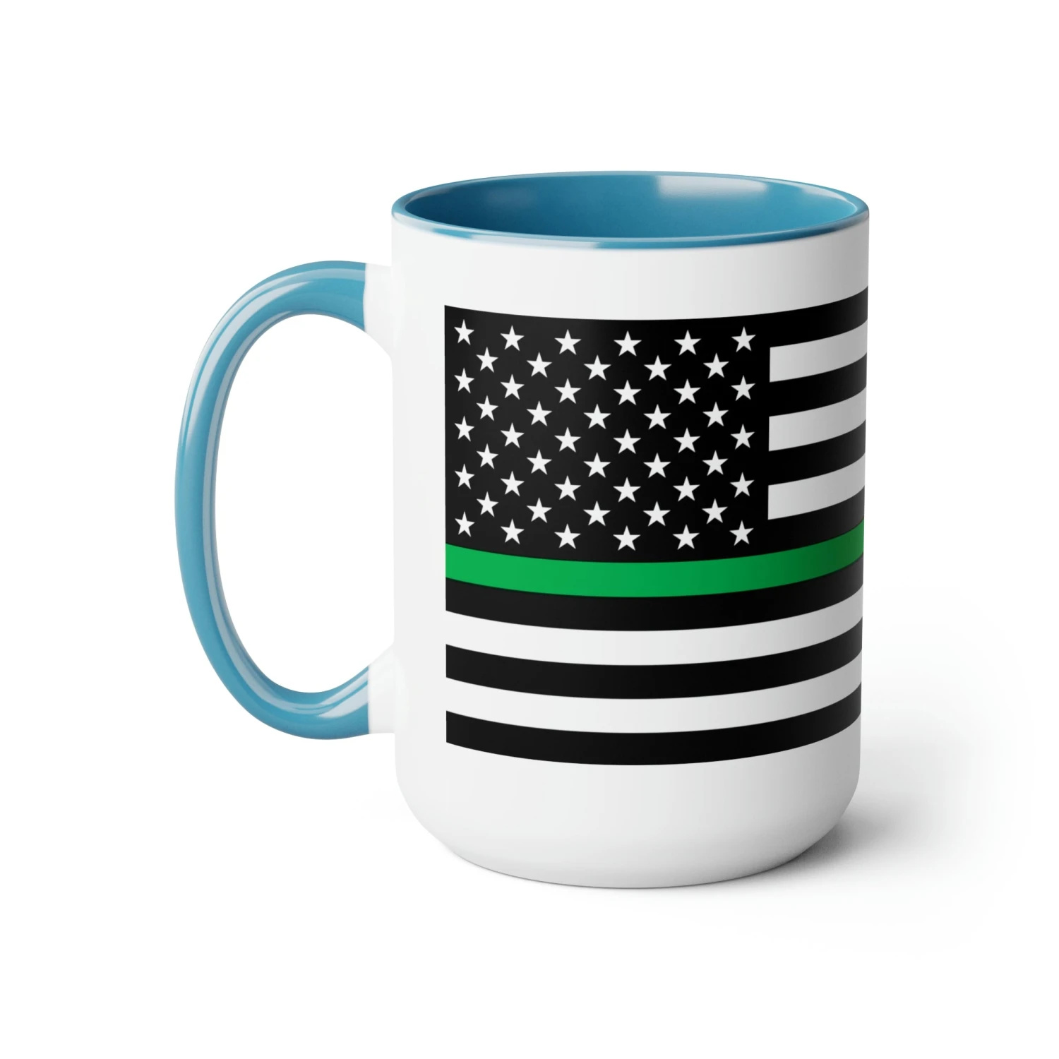Two-Tone Thin Green Line Flag Coffee Mugs, 15oz - Image 6