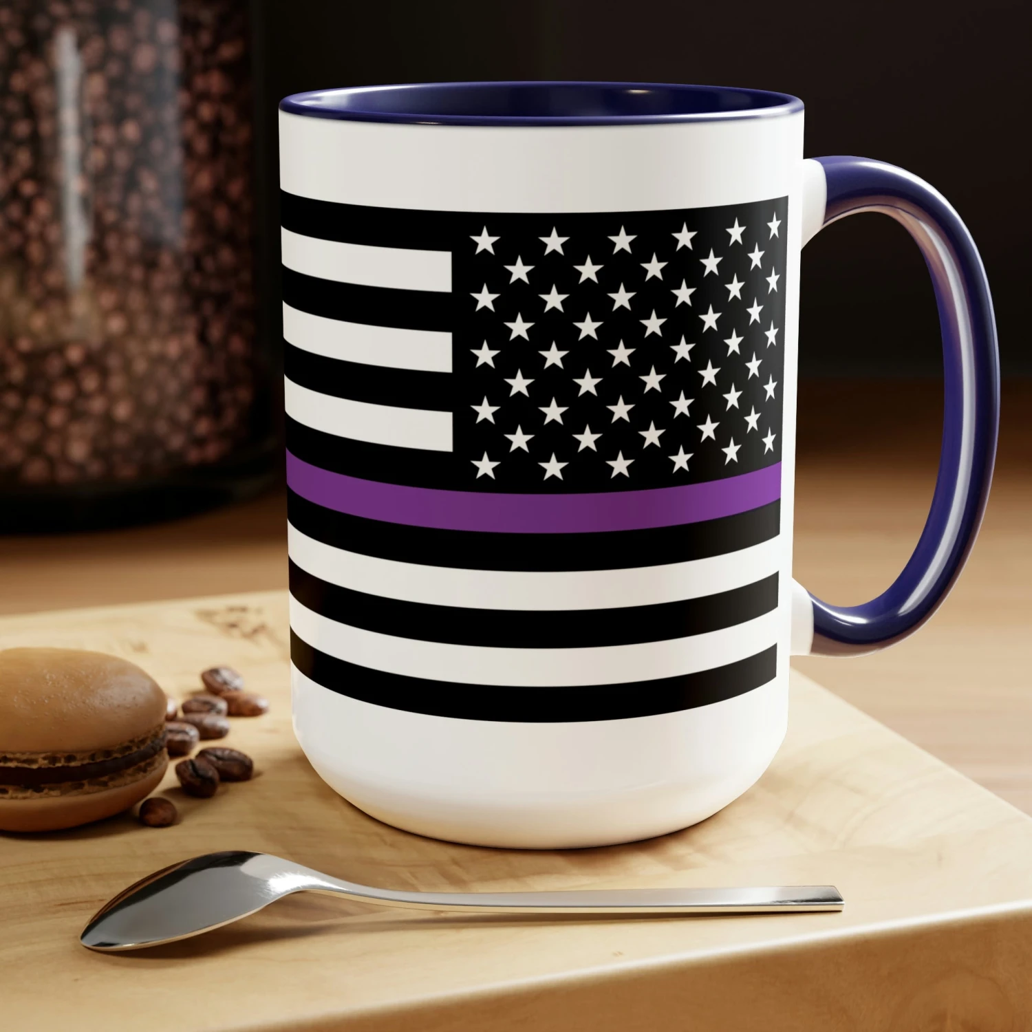 Two-Tone Thin Purple Line Flag Coffee Mugs, 15oz - Image 14
