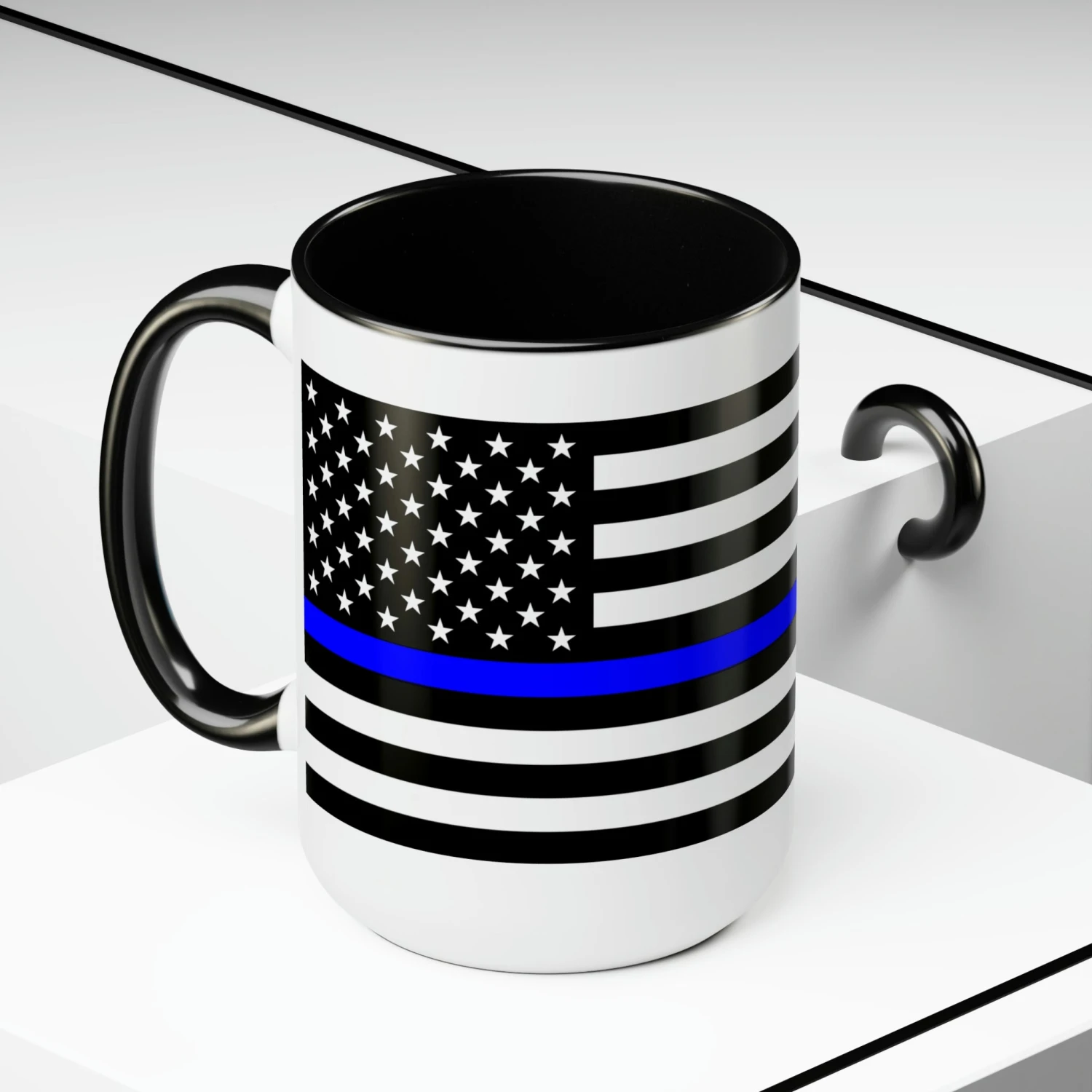 Two-Tone Thin Blue Line Flag Coffee Mugs, 15oz - Image 5