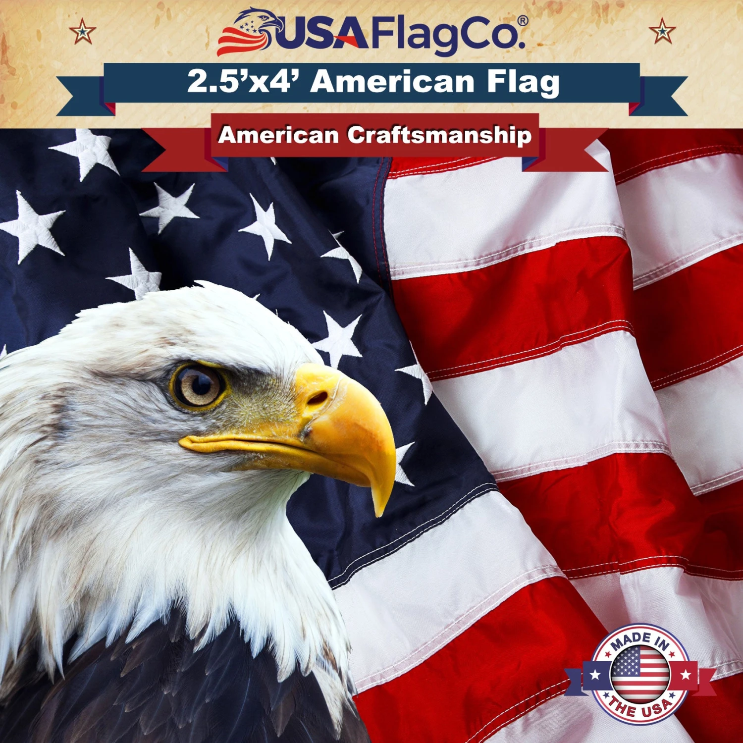 American Flag (2.5x4 Foot) Embroidered Stars & Sewn Stripes - Image 4