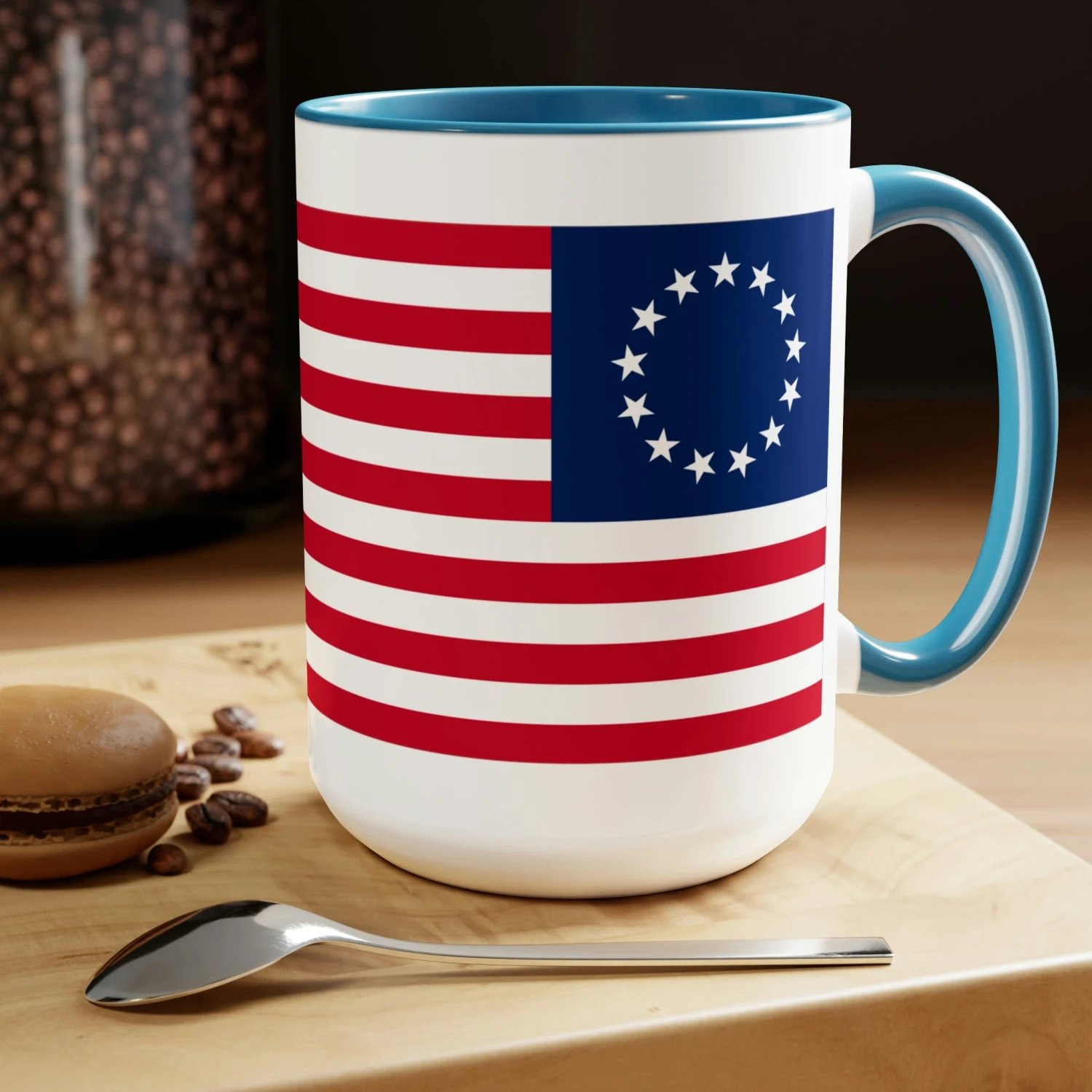 Two-Tone Betsy Ross Flag Coffee Mugs, 15oz - Image 9