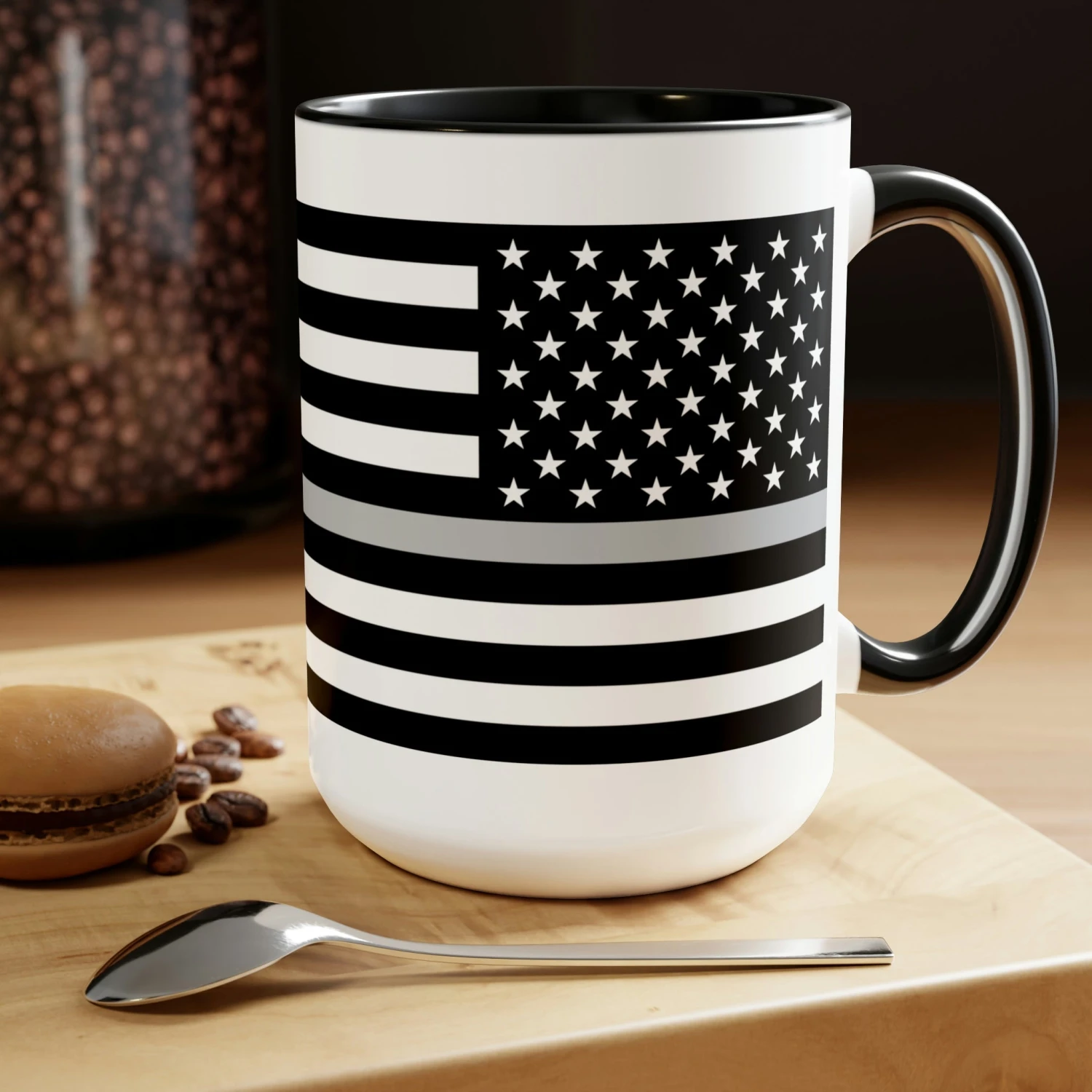 Two-Tone Thin Silver Line Flag Coffee Mugs, 15oz - Image 4