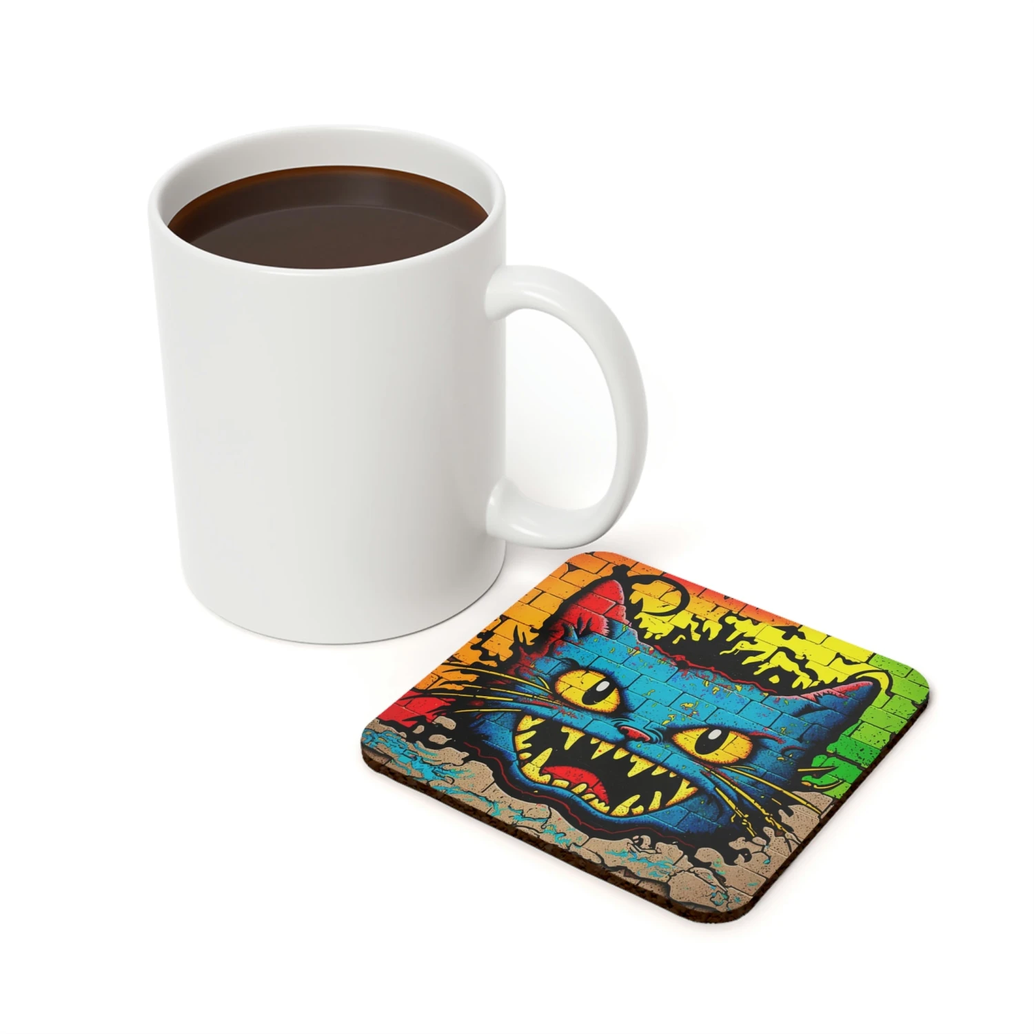 Crazy Blue Cat Cork Back Coaster - Image 2