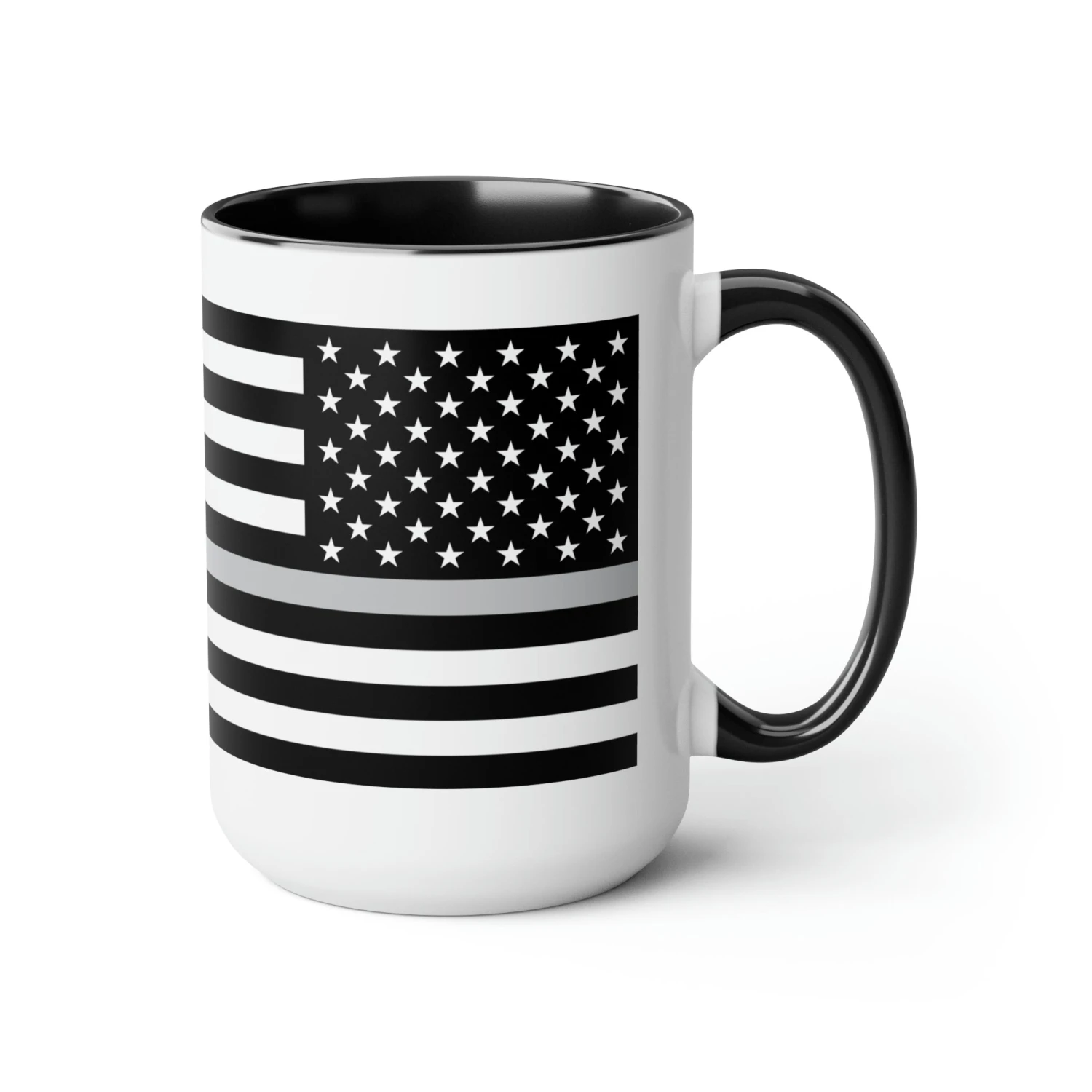 Two-Tone Thin Silver Line Flag Coffee Mugs, 15oz - Image 3