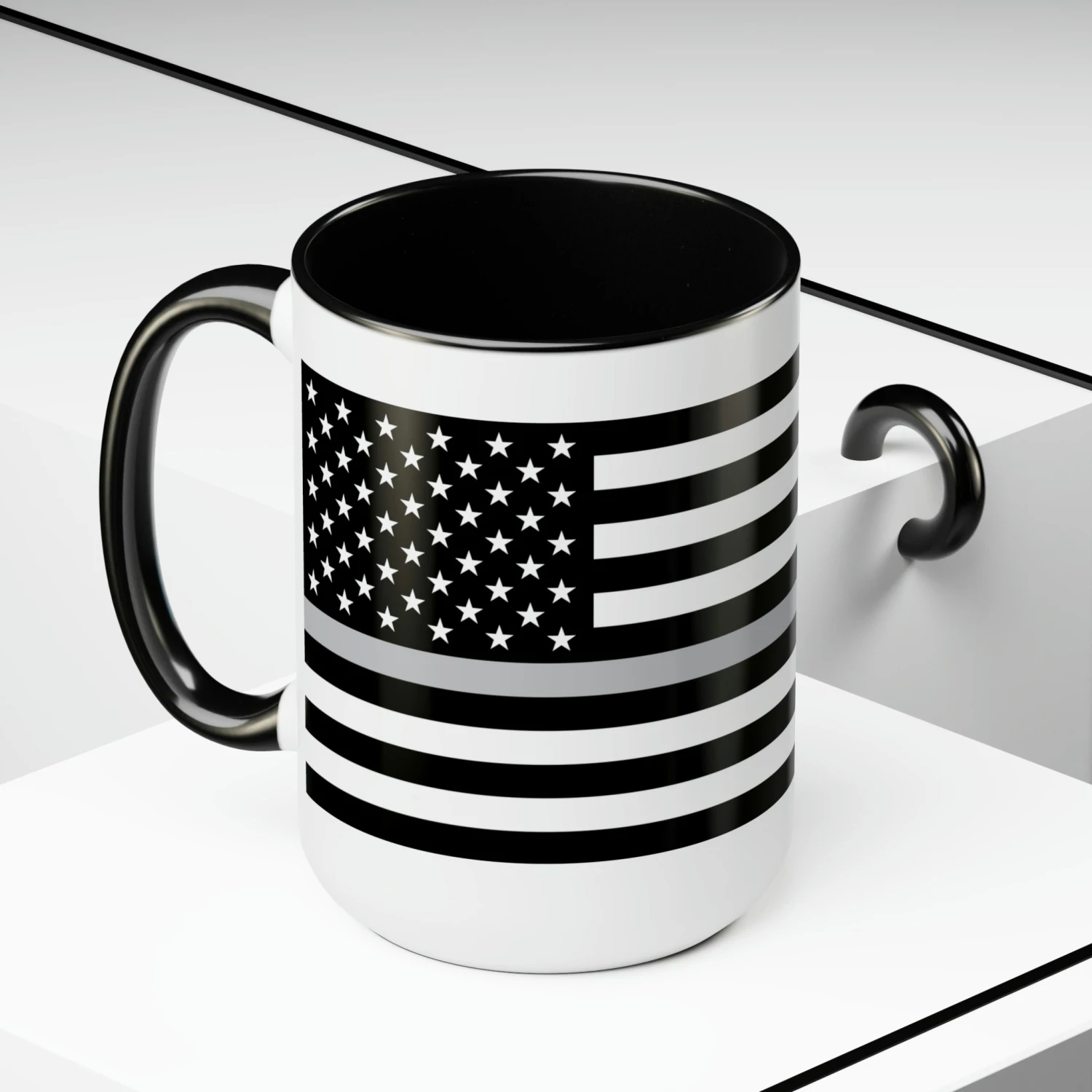 Two-Tone Thin Silver Line Flag Coffee Mugs, 15oz - Image 5