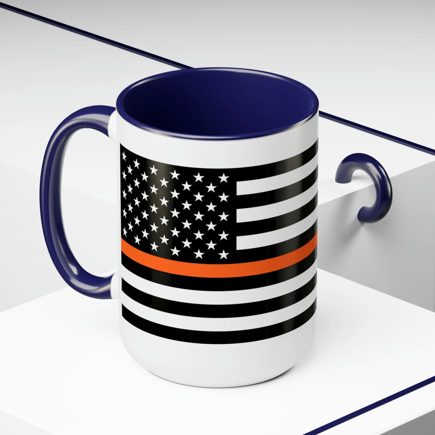 Two-Tone Thin Orange Line Flag Coffee Mugs, 15oz - Image 15