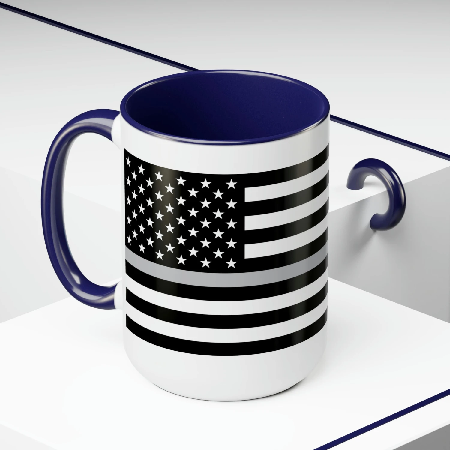 Two-Tone Thin Silver Line Flag Coffee Mugs, 15oz - Image 15