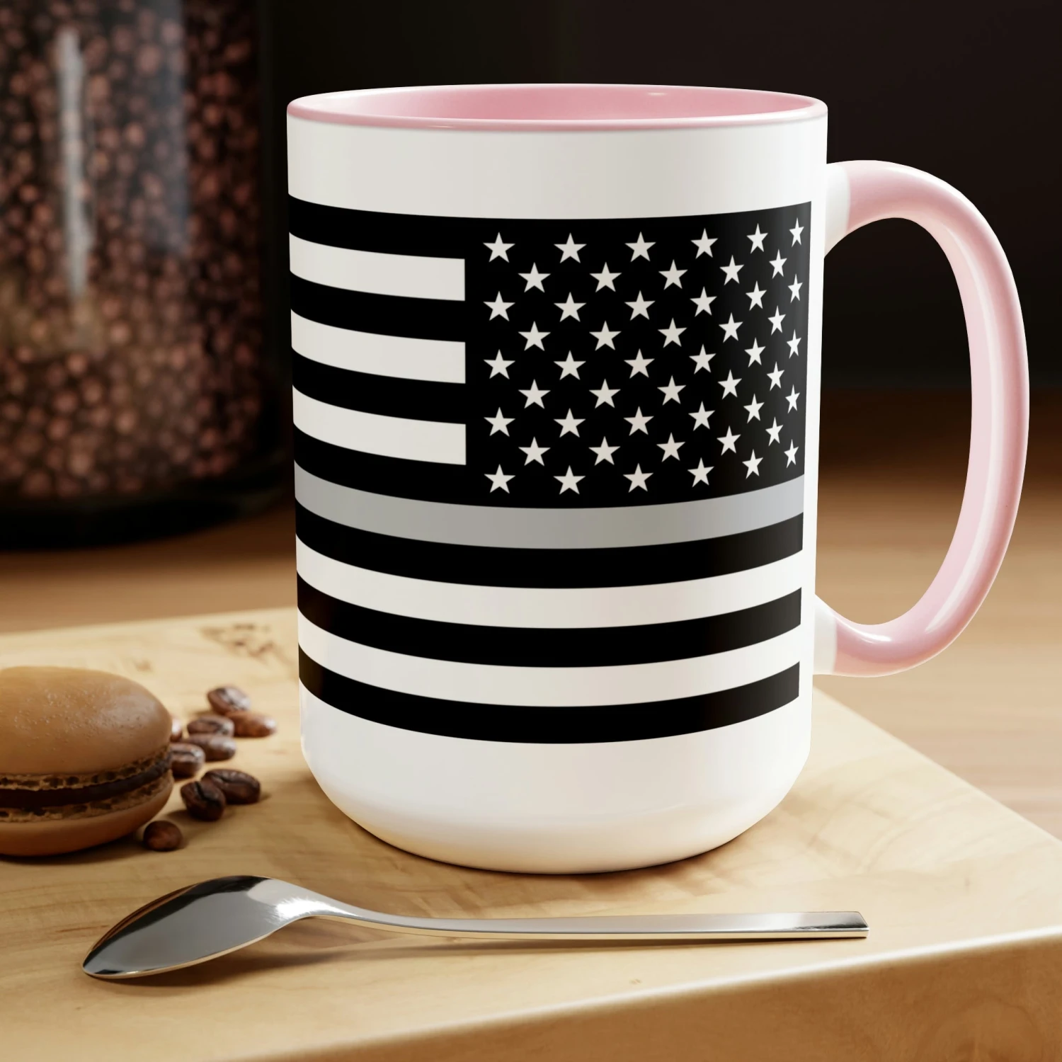 Two-Tone Thin Silver Line Flag Coffee Mugs, 15oz - Image 19