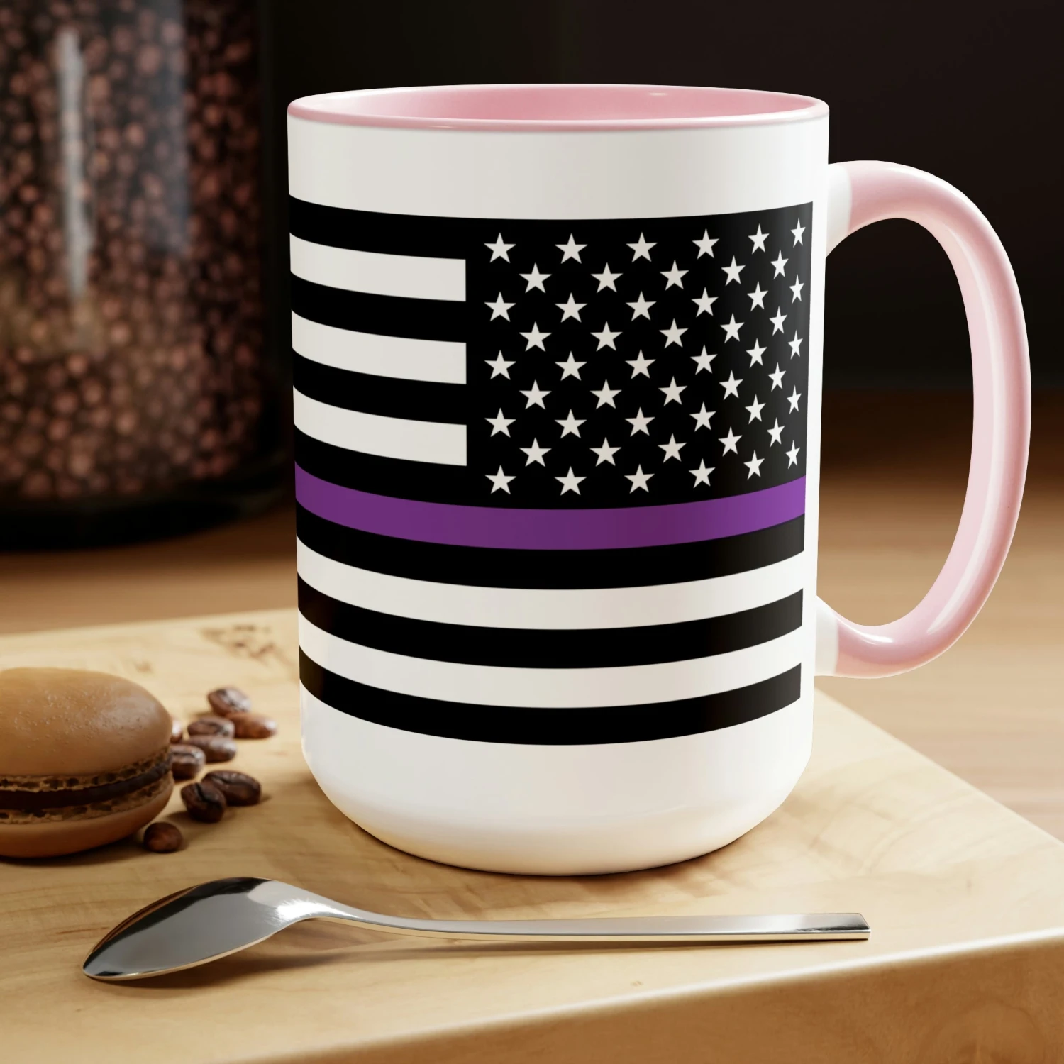 Two-Tone Thin Purple Line Flag Coffee Mugs, 15oz - Image 19