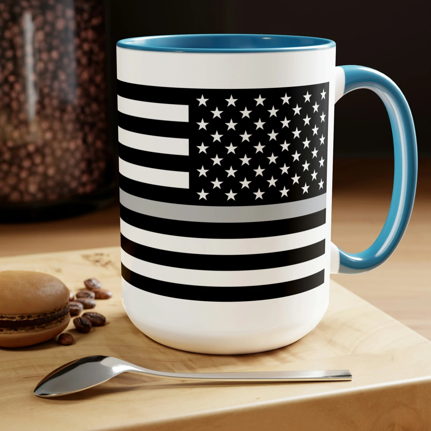 Two-Tone Thin Silver Line Flag Coffee Mugs, 15oz - Image 9