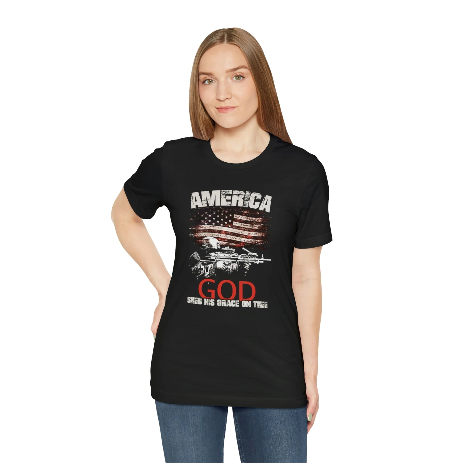 AMERICA God Shed His Grace On Thee T-Shirt: Bella + Canvas 3001 - Image 3