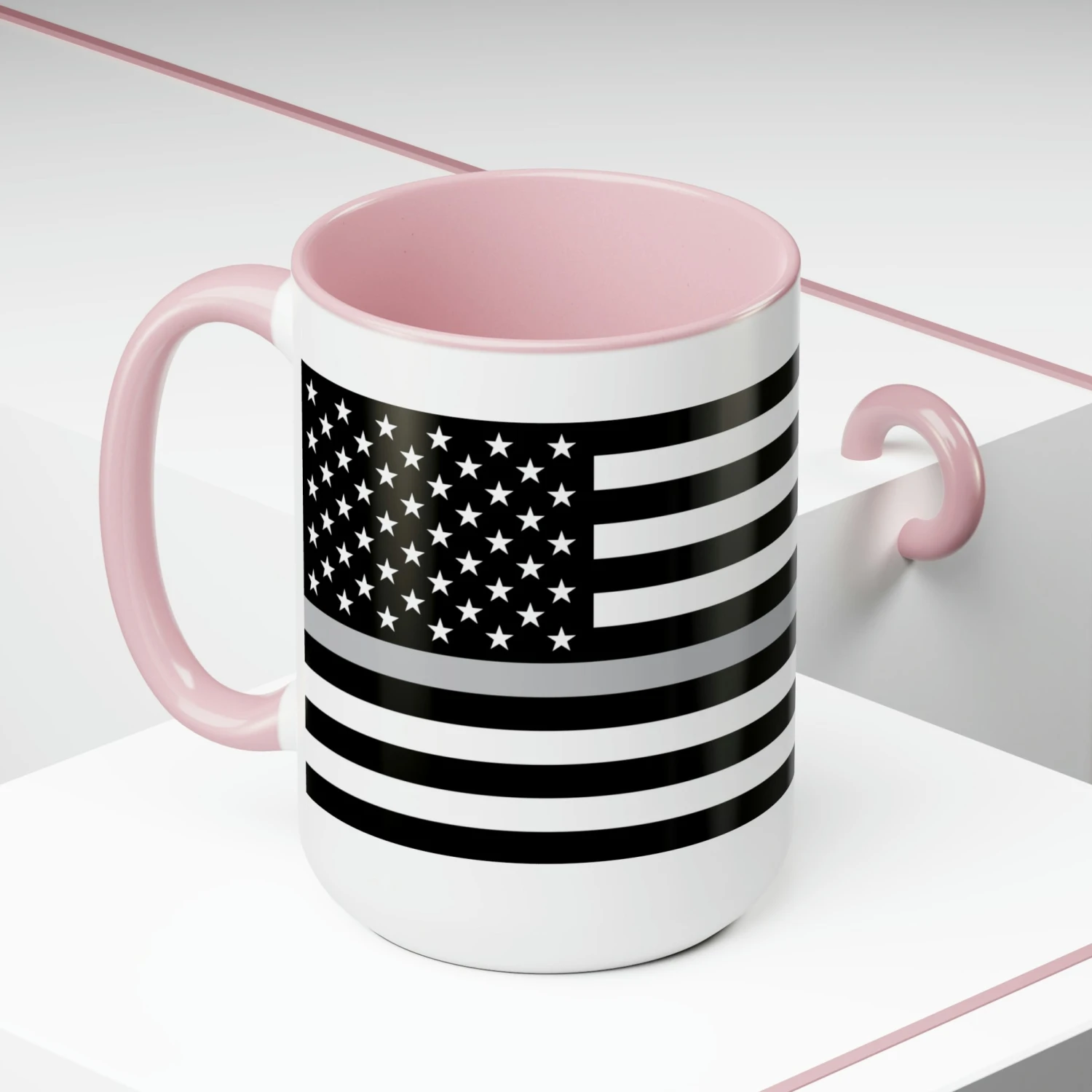 Two-Tone Thin Silver Line Flag Coffee Mugs, 15oz - Image 20