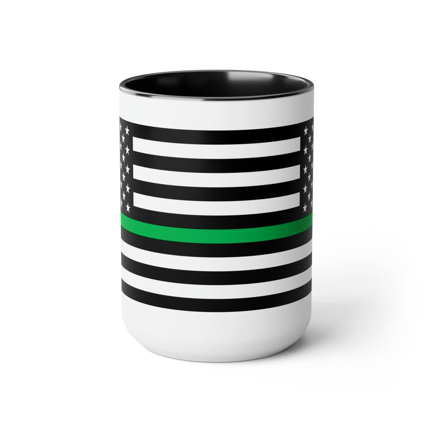 Two-Tone Thin Green Line Flag Coffee Mugs, 15oz - Image 2