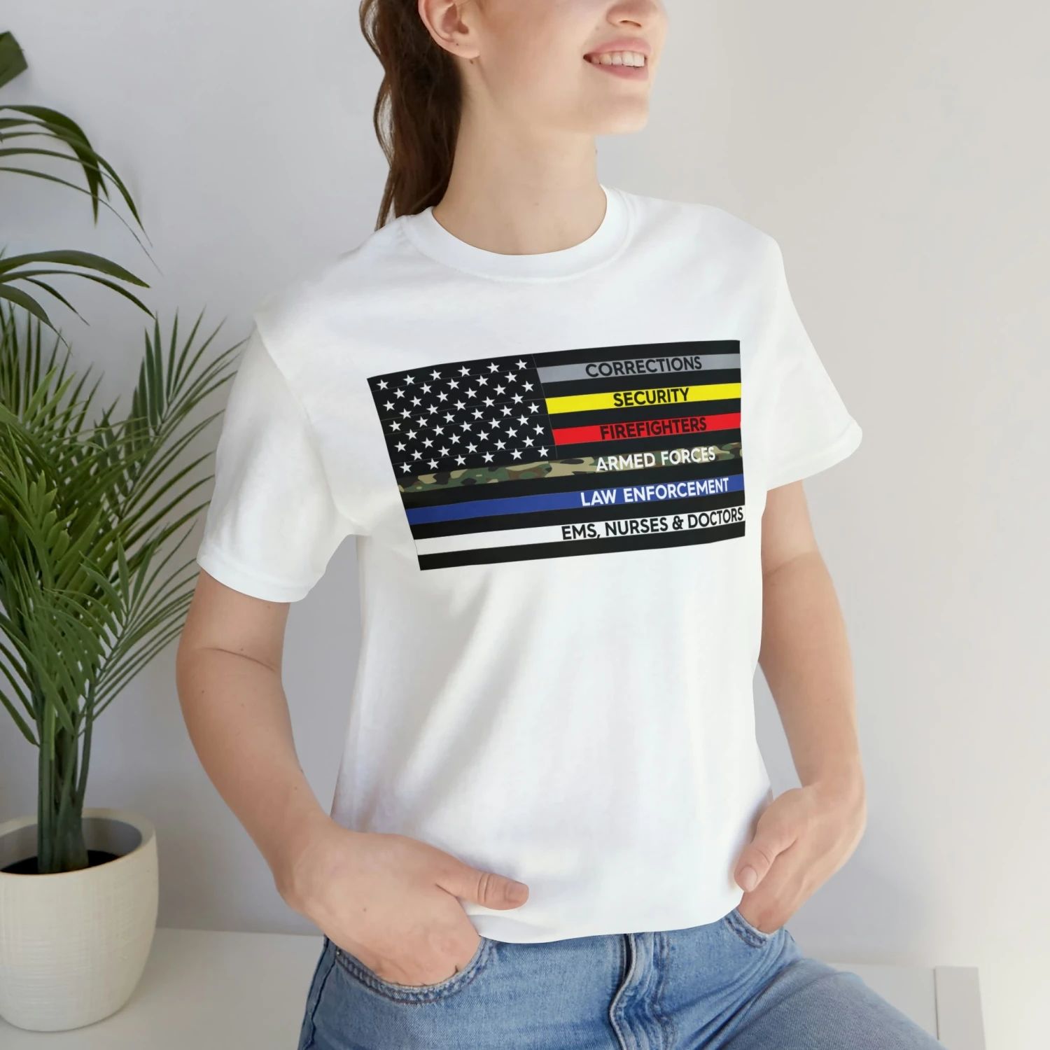 Thin Line USA Flag T Shirt: Bella + Canvas 3001 - Image 12