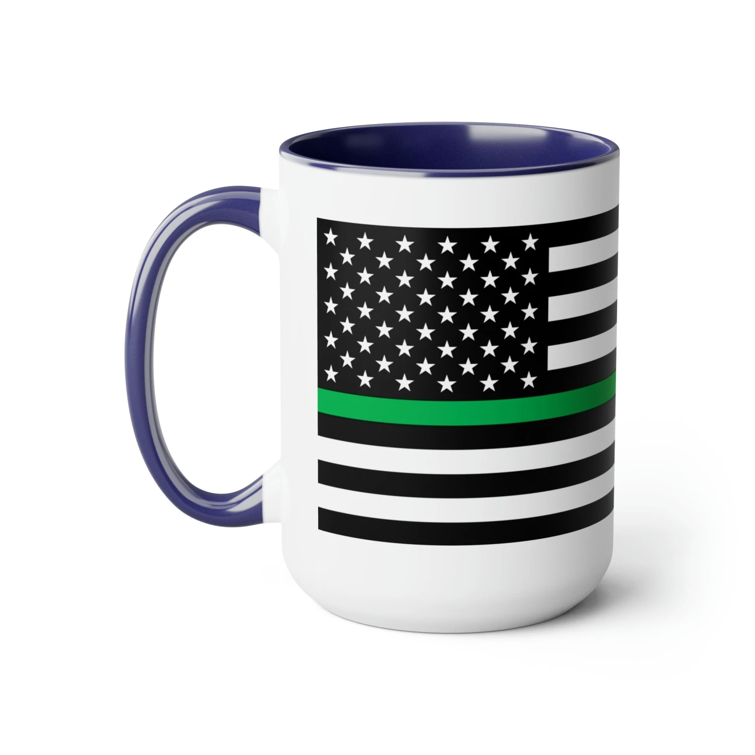 Two-Tone Thin Green Line Flag Coffee Mugs, 15oz - Image 11