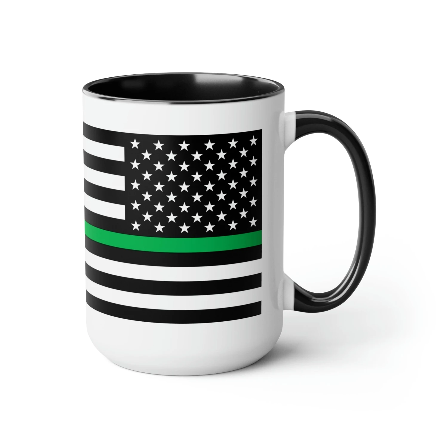 Two-Tone Thin Green Line Flag Coffee Mugs, 15oz - Image 3