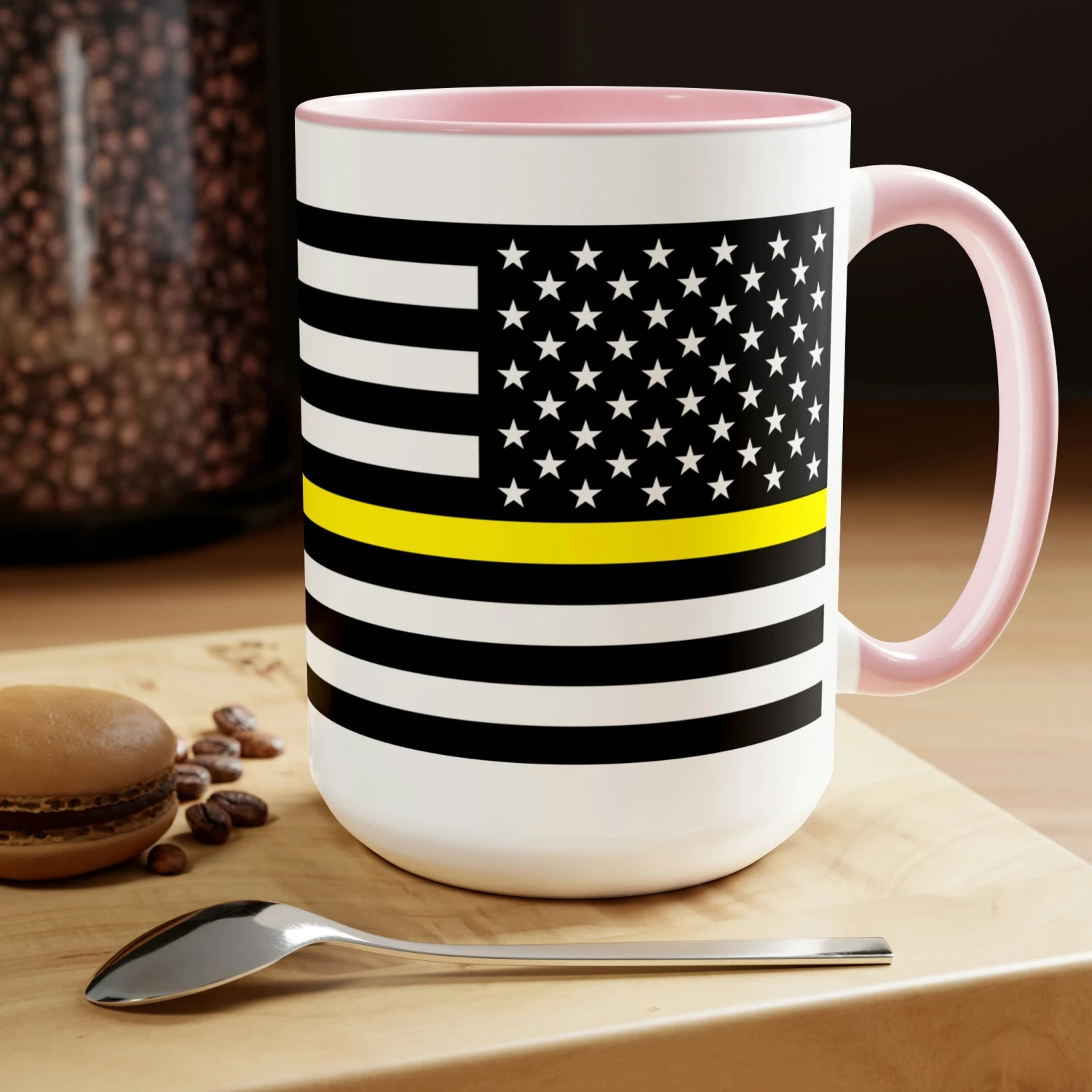 Two-Tone Thin Yellow Line Flag Coffee Mugs, 15oz - Image 19