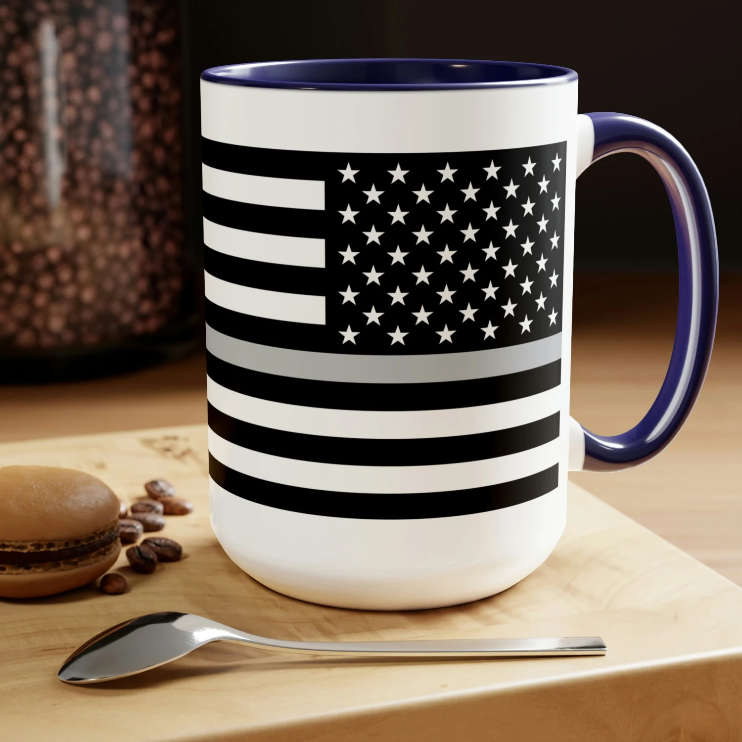 Two-Tone Thin Silver Line Flag Coffee Mugs, 15oz - Image 14