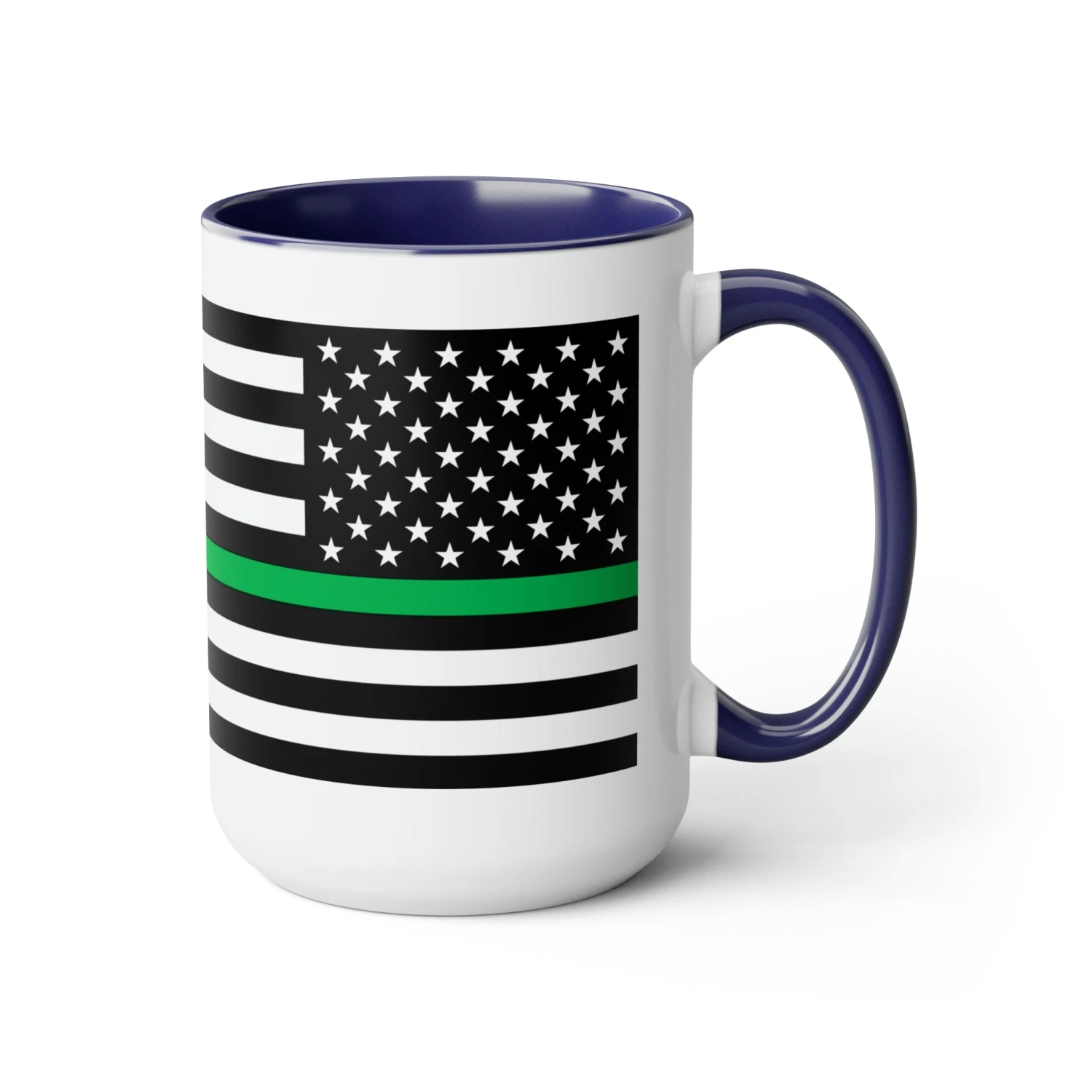 Two-Tone Thin Green Line Flag Coffee Mugs, 15oz - Image 13