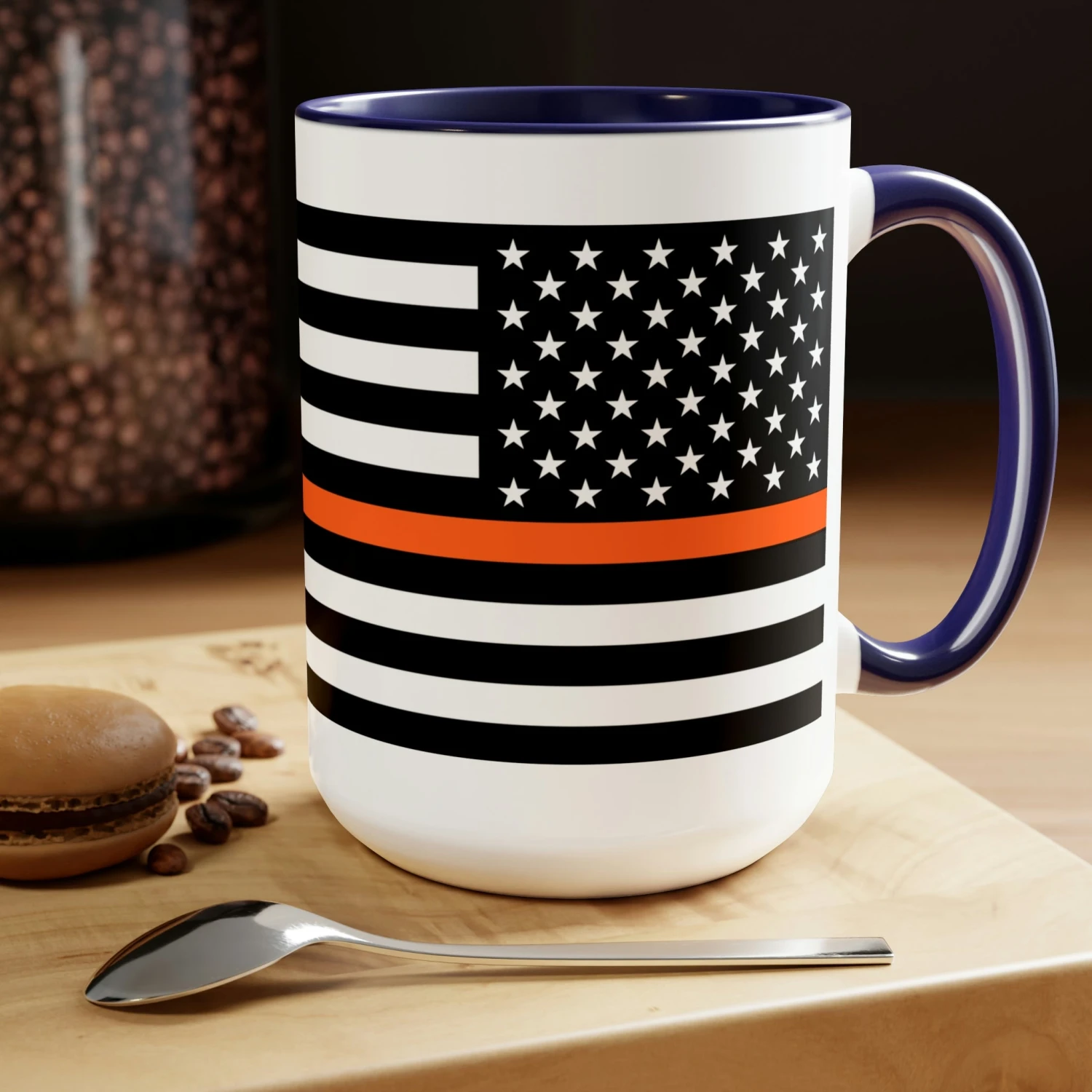 Two-Tone Thin Orange Line Flag Coffee Mugs, 15oz - Image 14