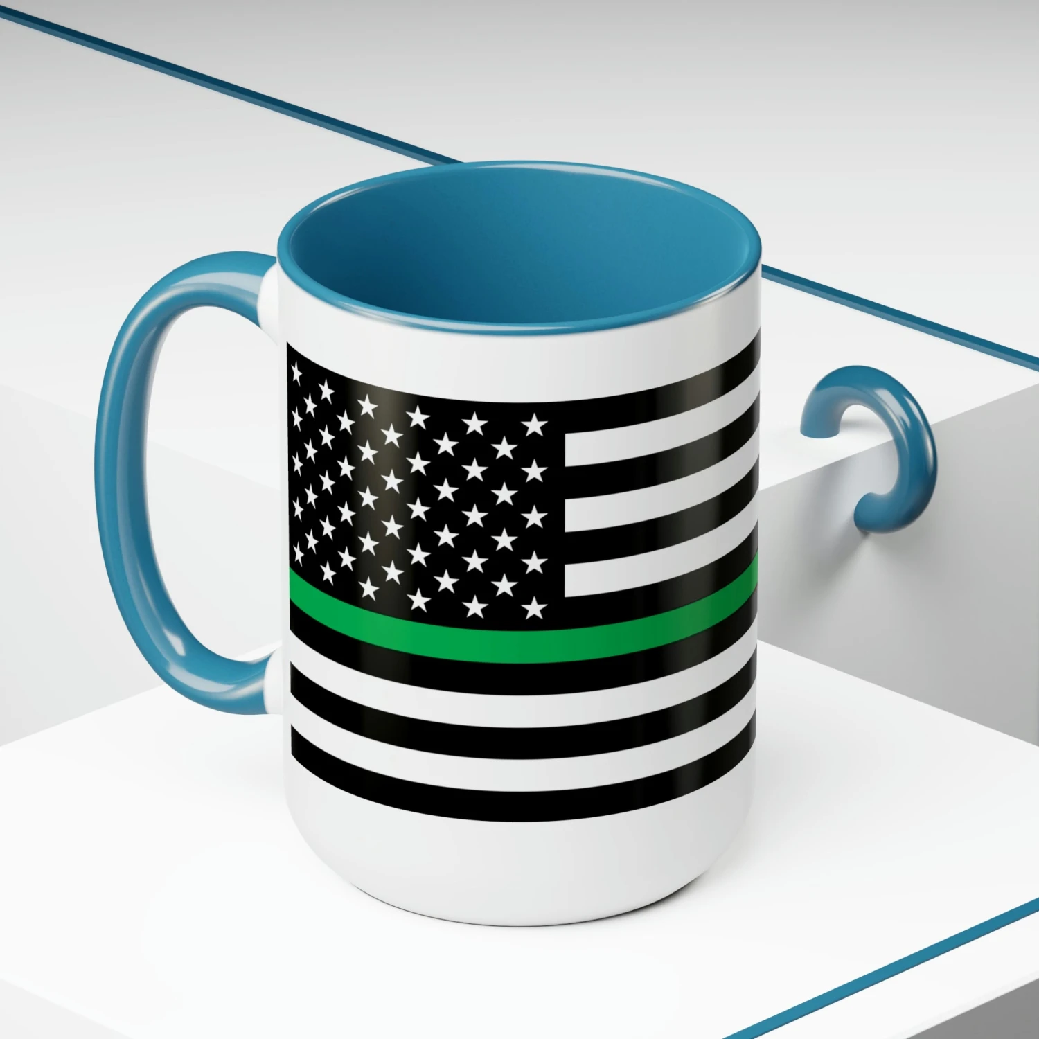 Two-Tone Thin Green Line Flag Coffee Mugs, 15oz - Image 10