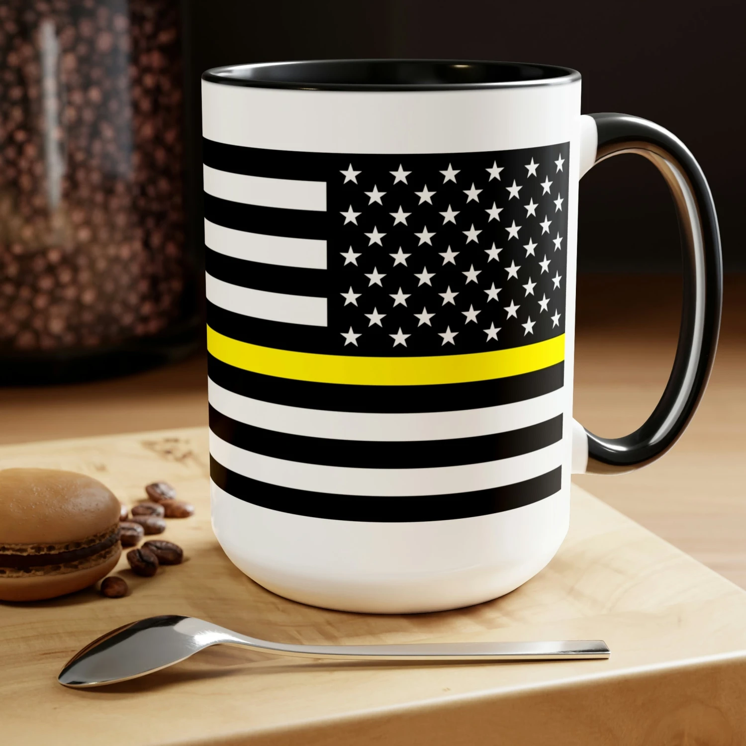 Two-Tone Thin Yellow Line Flag Coffee Mugs, 15oz - Image 4