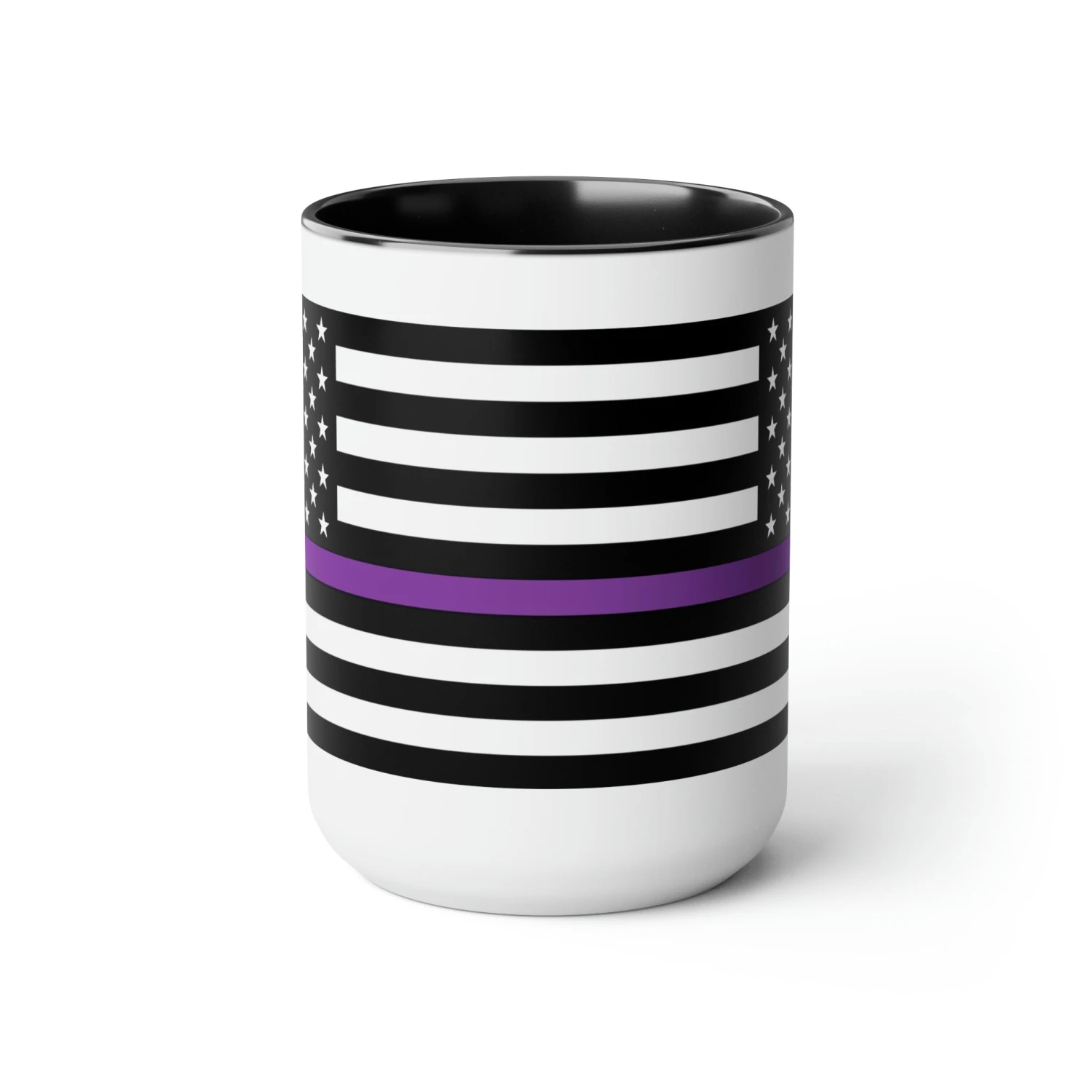 Two-Tone Thin Purple Line Flag Coffee Mugs, 15oz - Image 2
