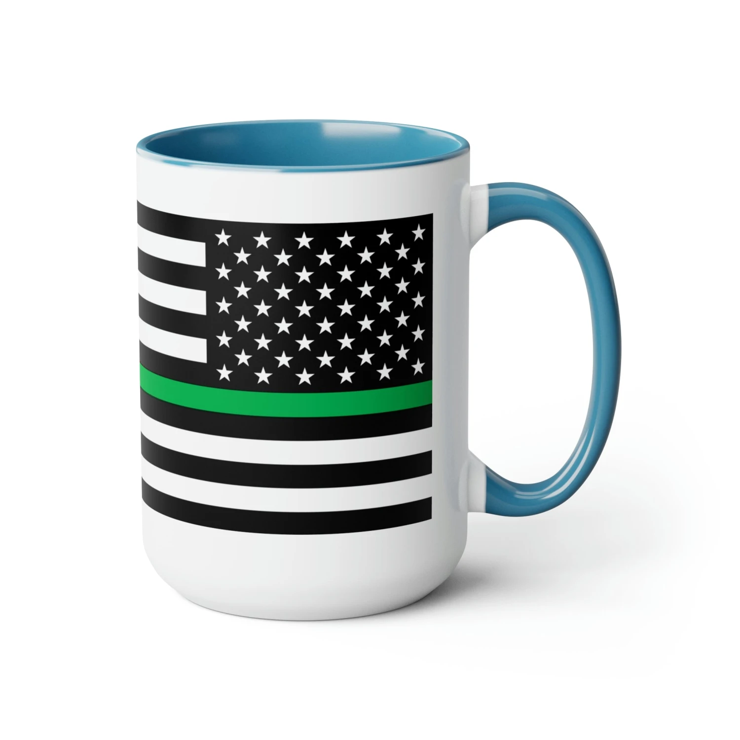 Two-Tone Thin Green Line Flag Coffee Mugs, 15oz - Image 8