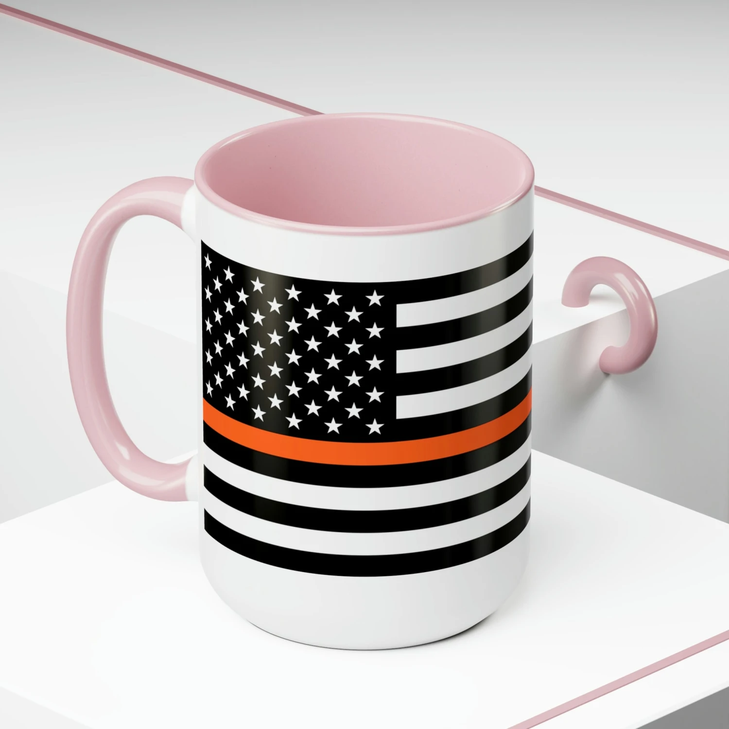 Two-Tone Thin Orange Line Flag Coffee Mugs, 15oz - Image 20