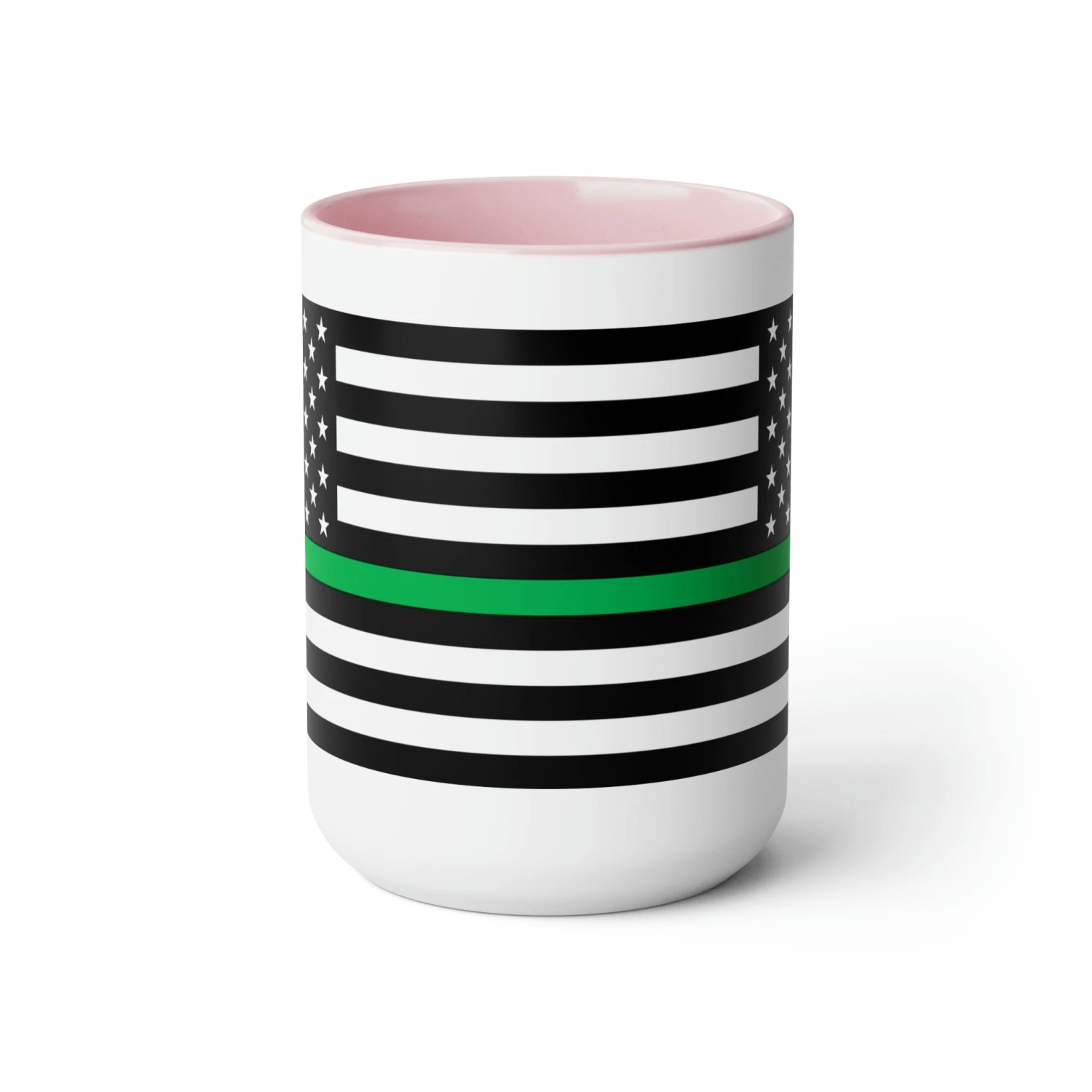Two-Tone Thin Green Line Flag Coffee Mugs, 15oz - Image 17