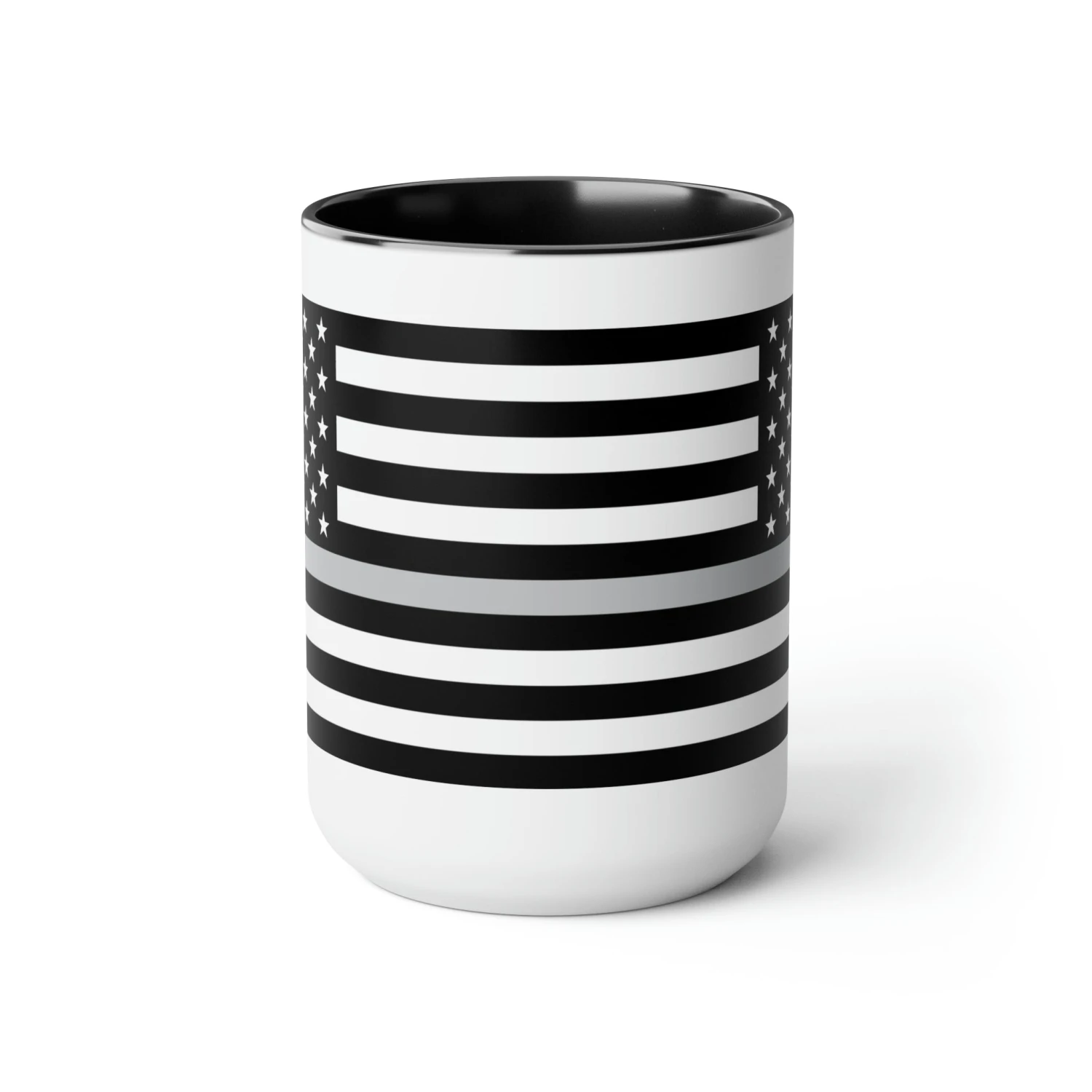Two-Tone Thin Silver Line Flag Coffee Mugs, 15oz - Image 2