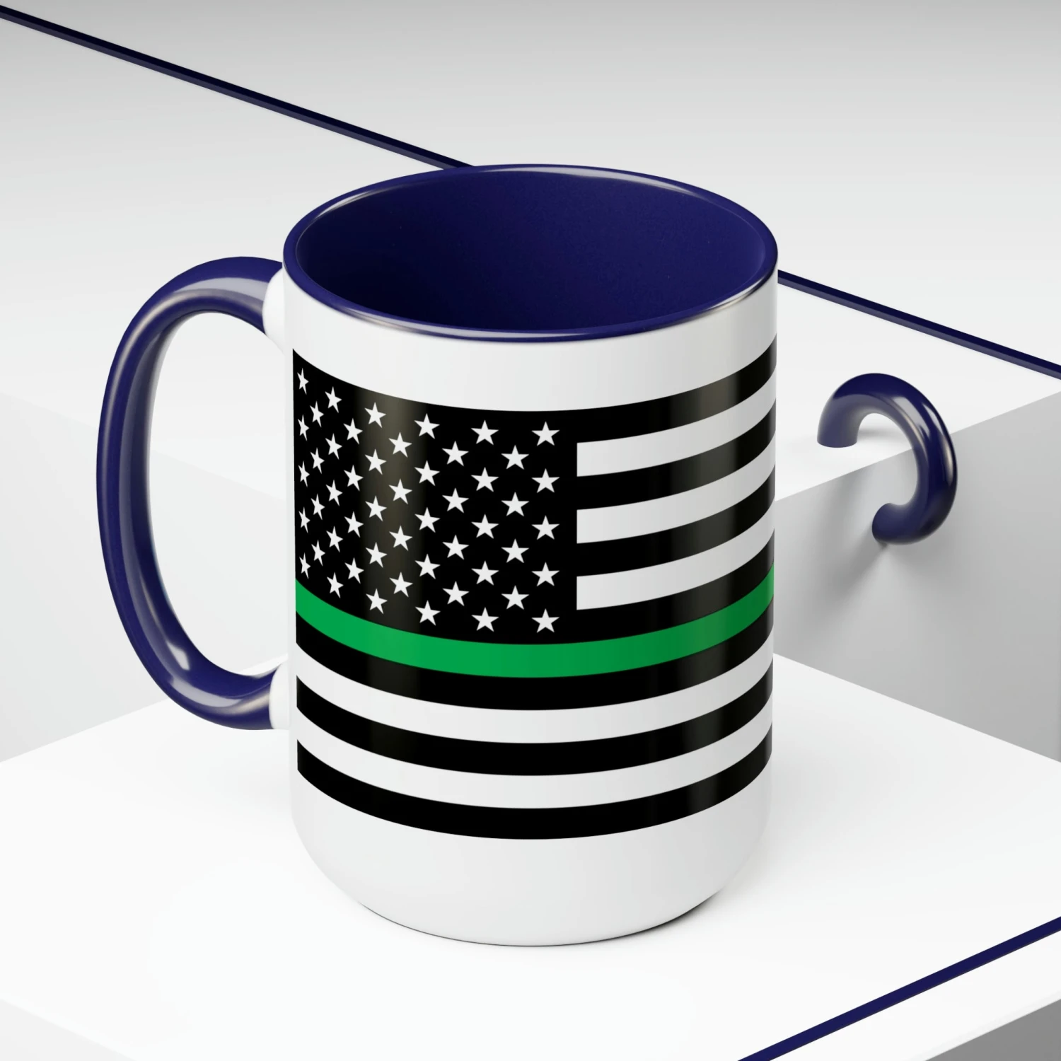 Two-Tone Thin Green Line Flag Coffee Mugs, 15oz - Image 15
