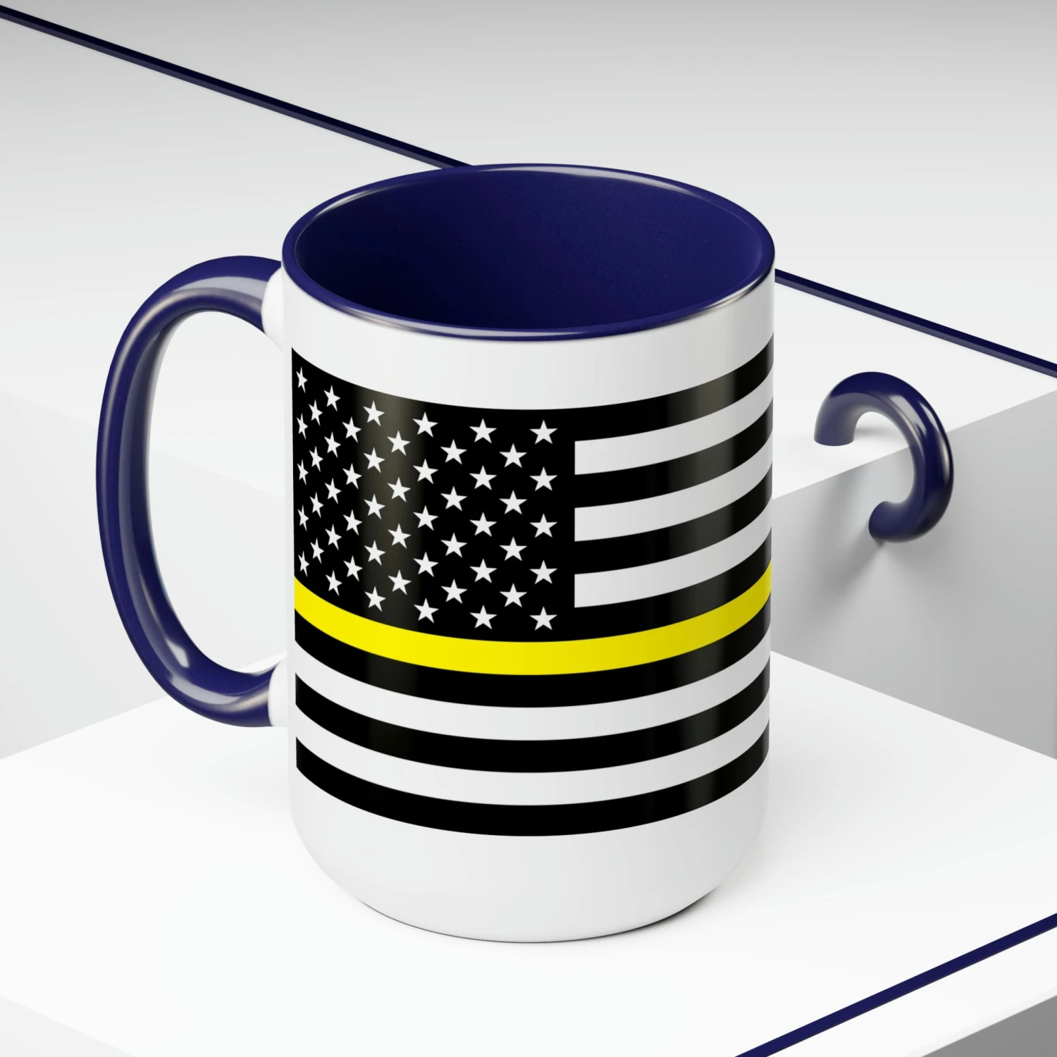 Two-Tone Thin Yellow Line Flag Coffee Mugs, 15oz - Image 15
