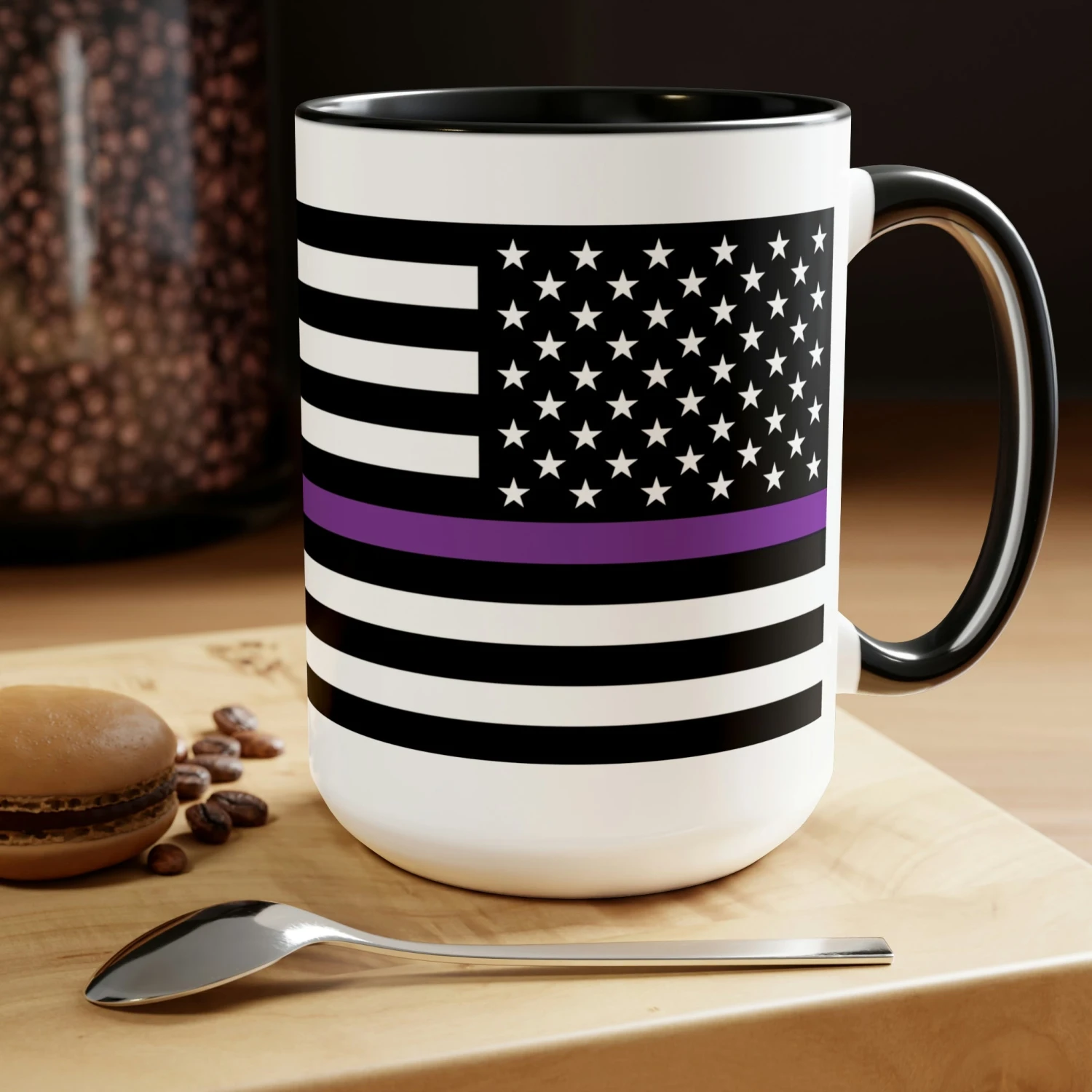 Two-Tone Thin Purple Line Flag Coffee Mugs, 15oz - Image 4