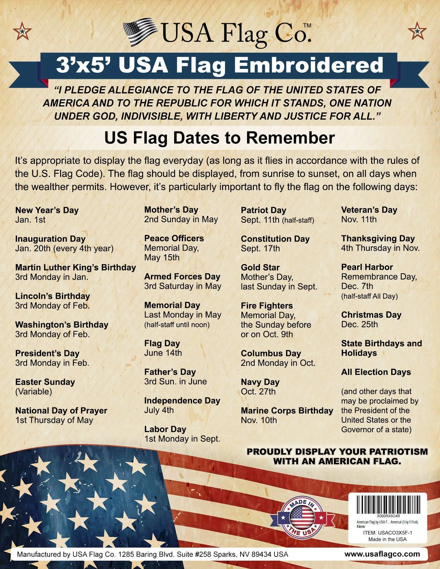 American Flag 3x5 Foot - Embroidered Stars & Sewn Stripes - Image 2