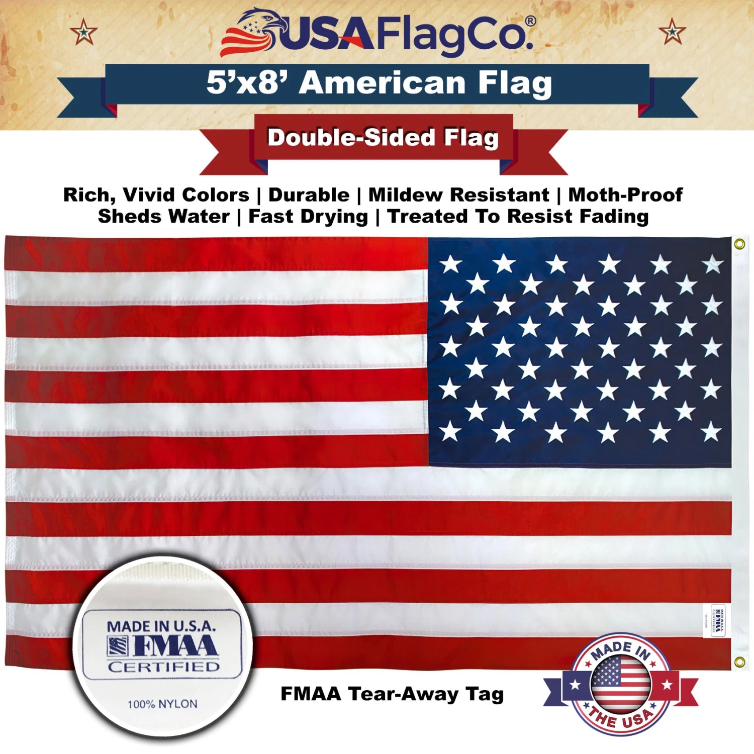 USA Flag (5x8 Foot) Embroidered Stars & Sewn Stripes - Image 10