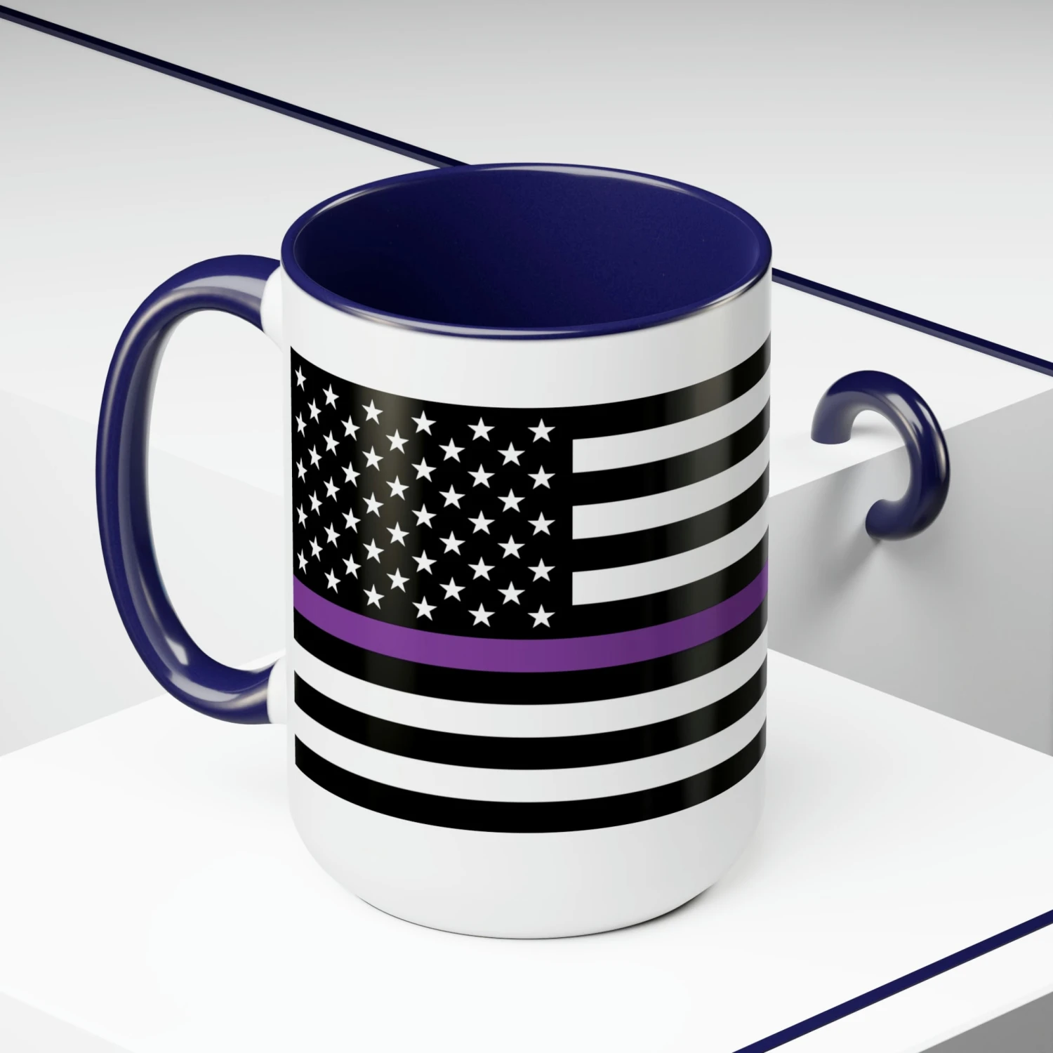 Two-Tone Thin Purple Line Flag Coffee Mugs, 15oz - Image 15
