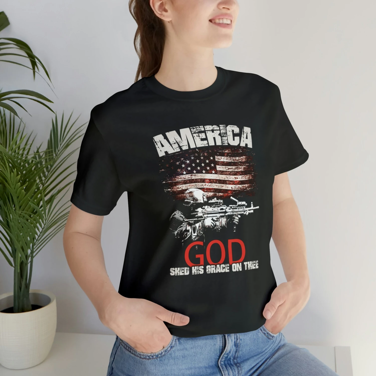 AMERICA God Shed His Grace On Thee T-Shirt: Bella + Canvas 3001 - Image 5