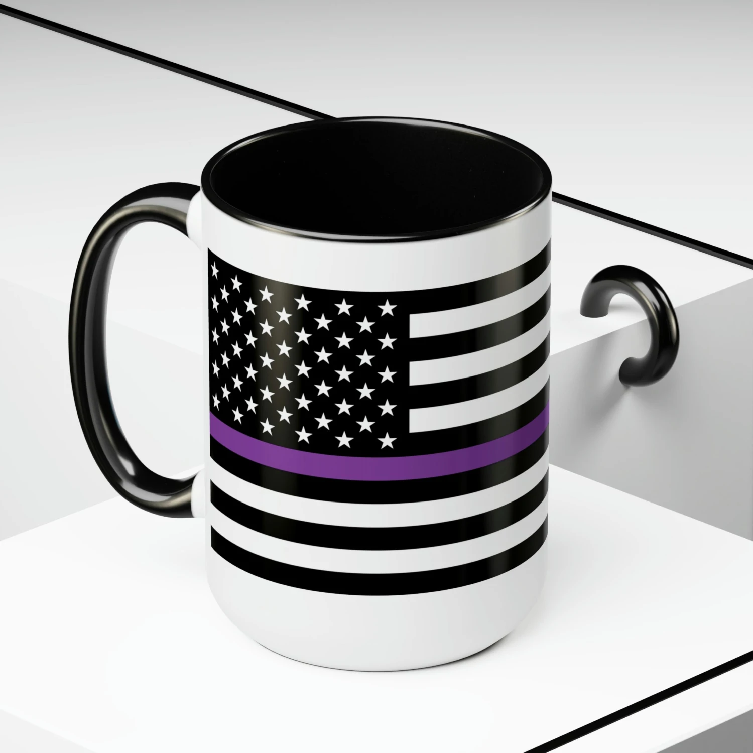 Two-Tone Thin Purple Line Flag Coffee Mugs, 15oz - Image 5