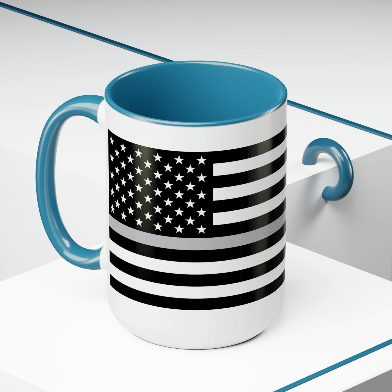 Two-Tone Thin Silver Line Flag Coffee Mugs, 15oz - Image 10