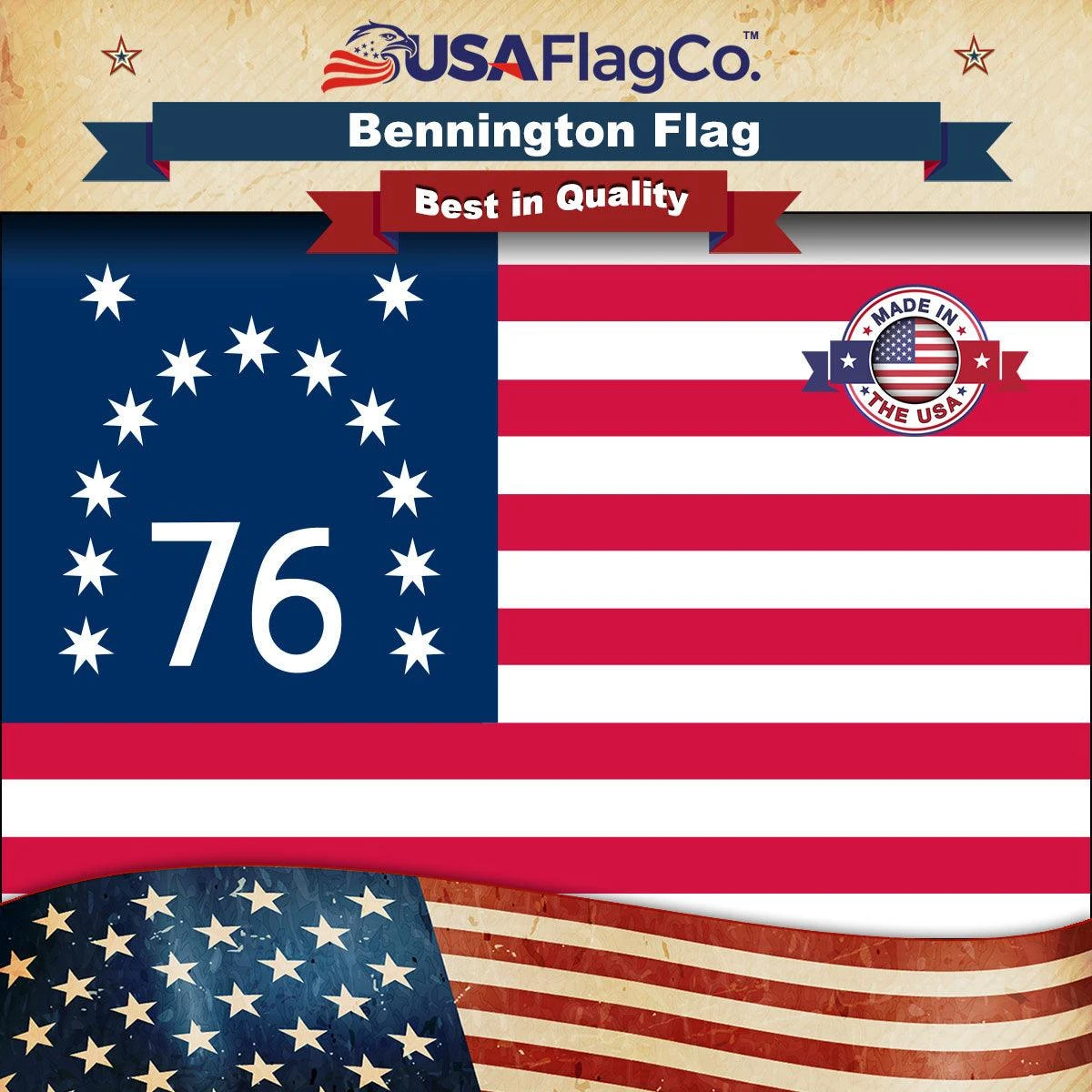 Bennington Flag (Embroidered Stars & Sewn Stripes)