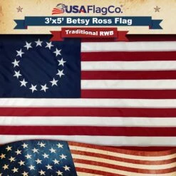 Traditional Betsy Ross Flag (3x5 Foot) Embroidered Stars & Sewn Stripes