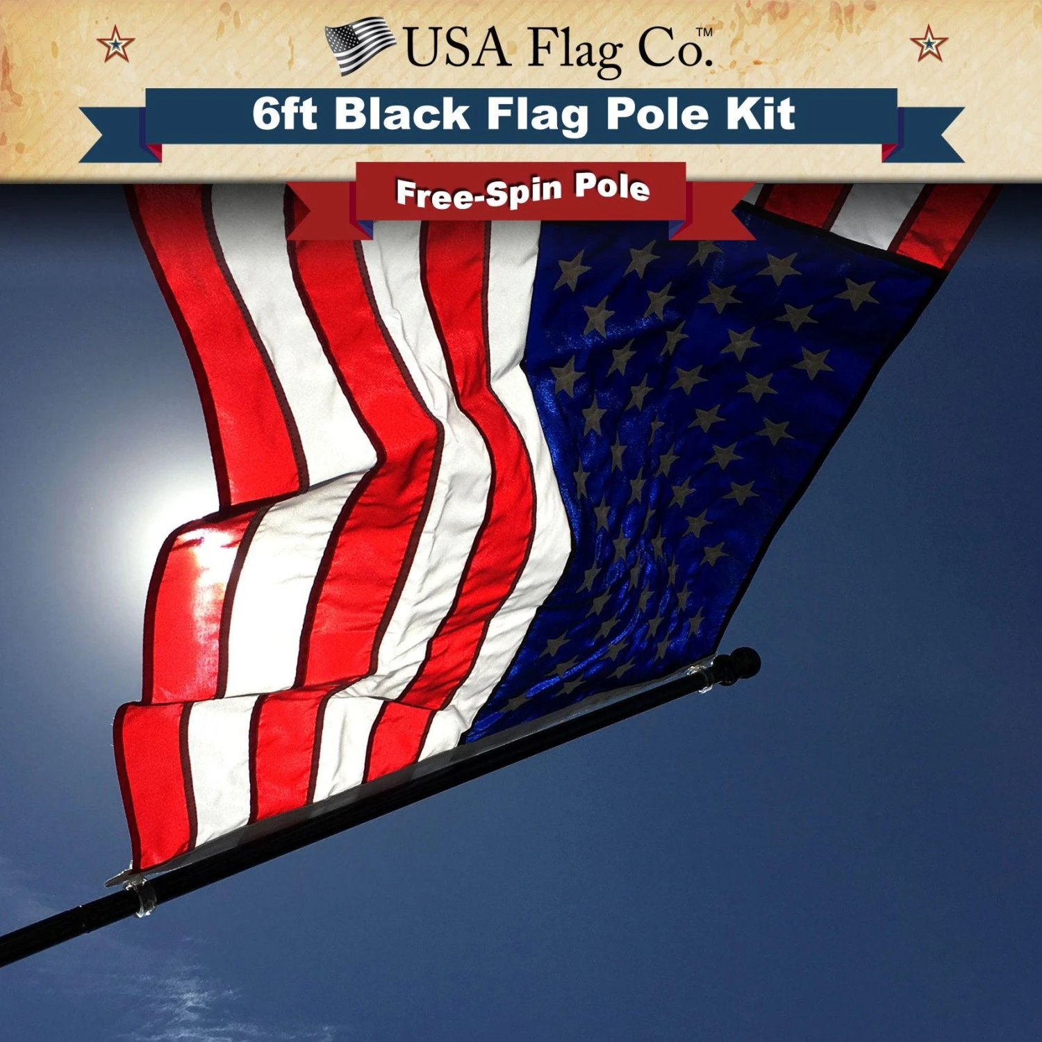 PATRIOTâ„¢ Flag Pole And FREEDOMâ„¢ Bracket Kit - Classic Black (6ft, 1-inch Diameter) - Image 11