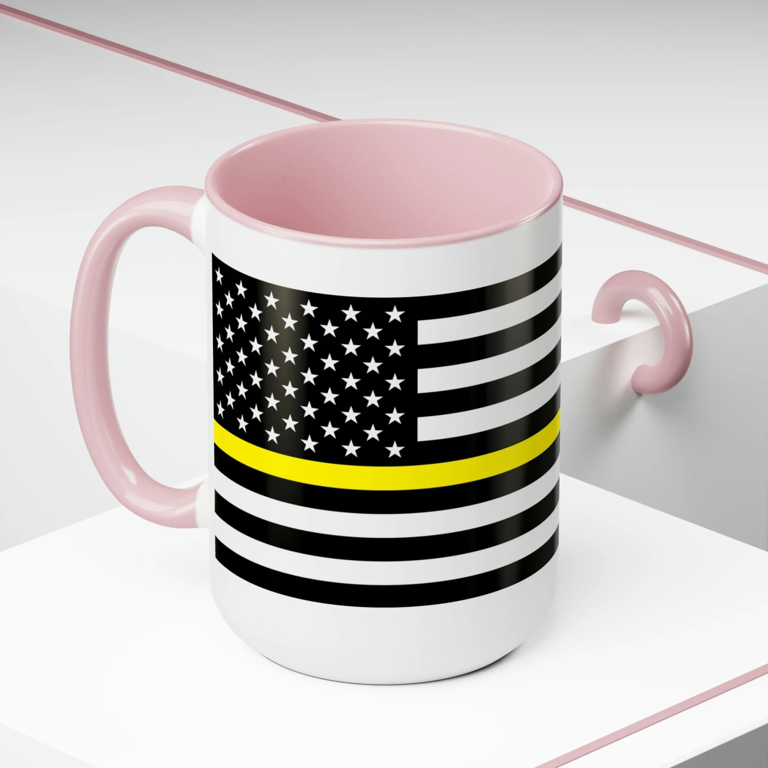 Two-Tone Thin Yellow Line Flag Coffee Mugs, 15oz - Image 20