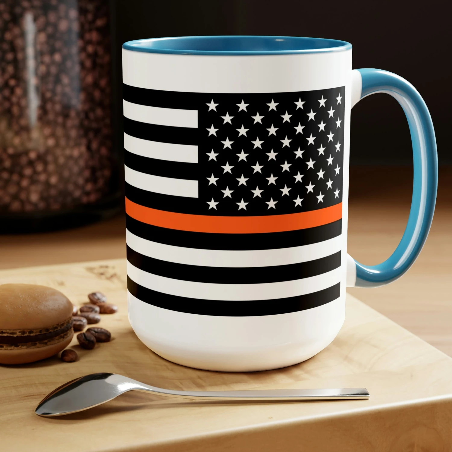 Two-Tone Thin Orange Line Flag Coffee Mugs, 15oz - Image 9