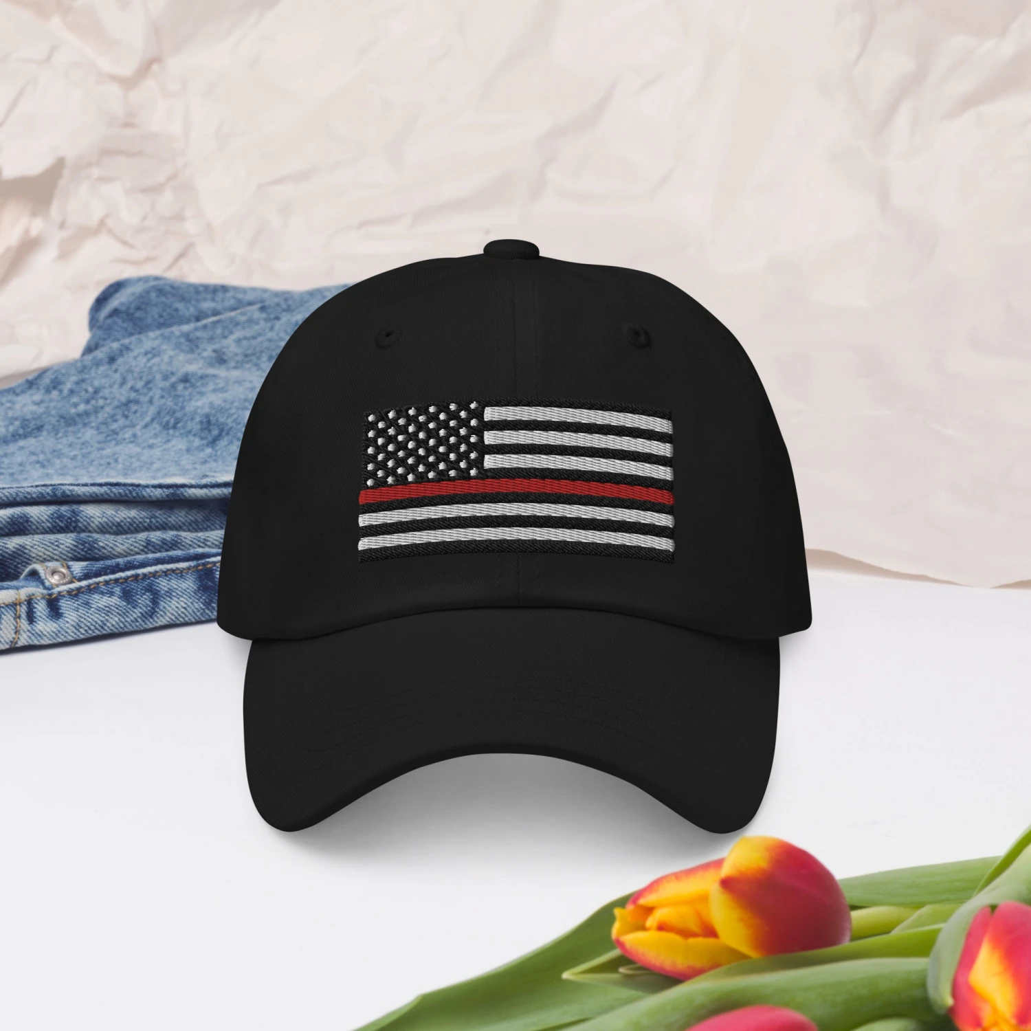 Dad Hat - Thin Red Line Flag (Embroidered Flag) - Image 6