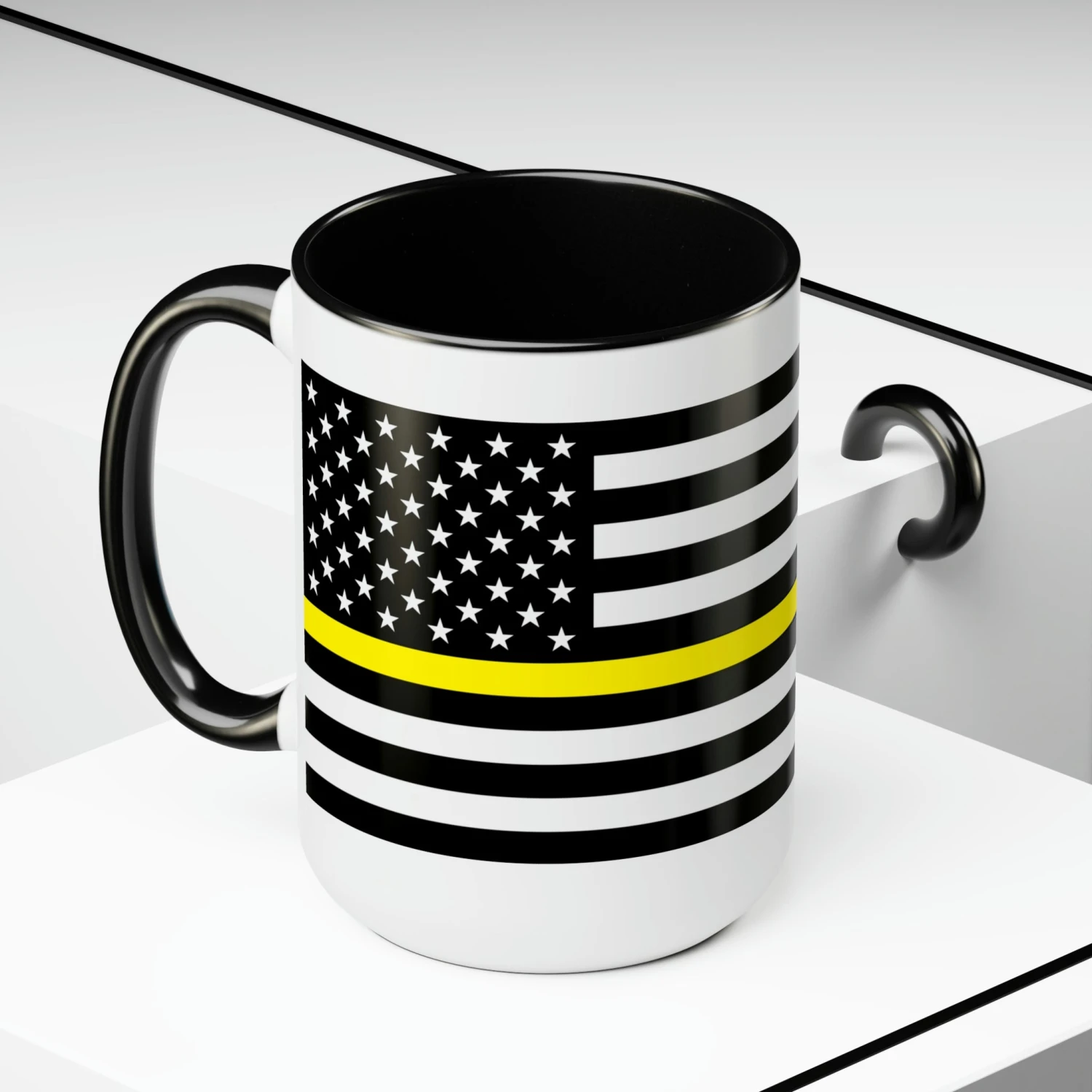 Two-Tone Thin Yellow Line Flag Coffee Mugs, 15oz - Image 5