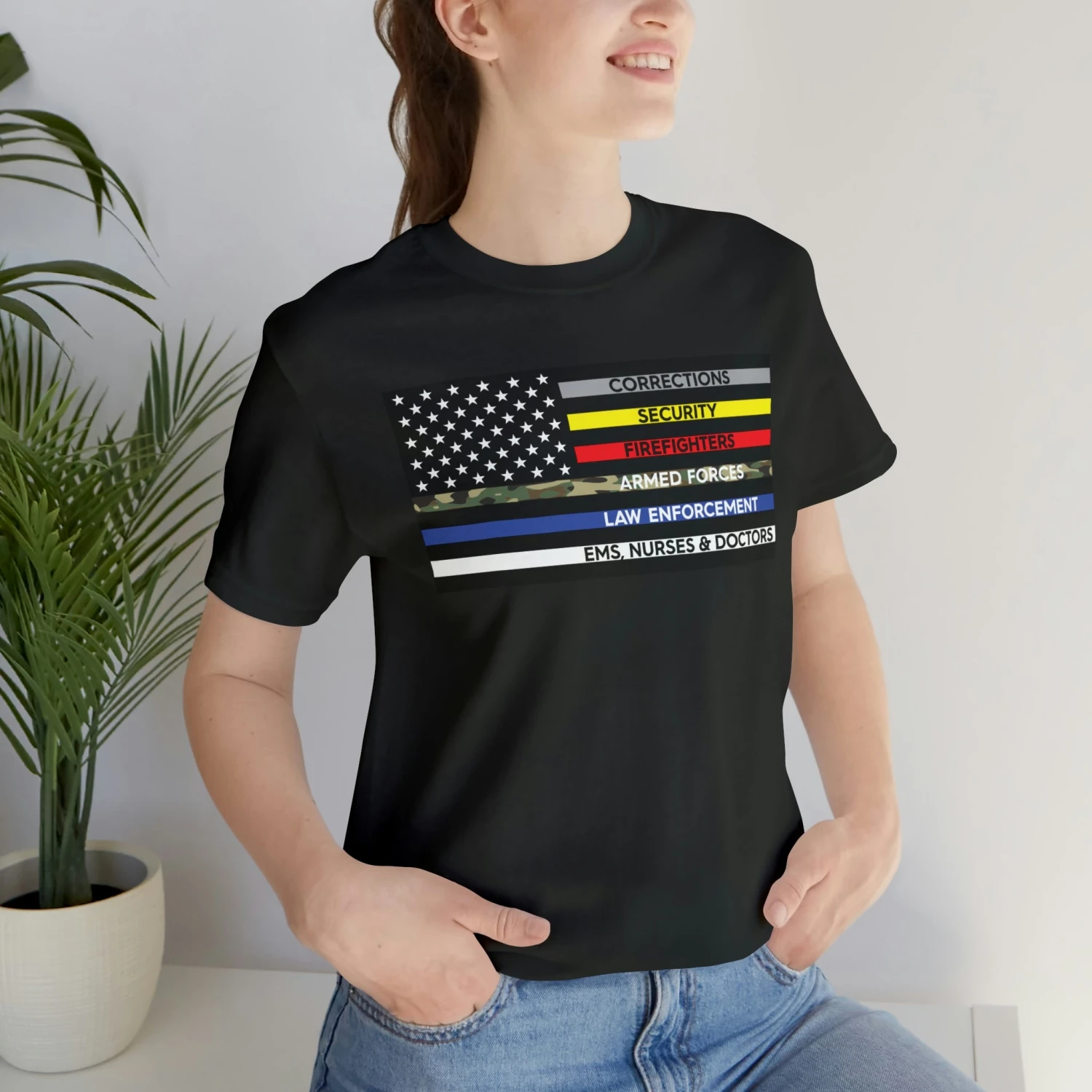 Thin Line USA Flag T Shirt: Bella + Canvas 3001 - Image 6