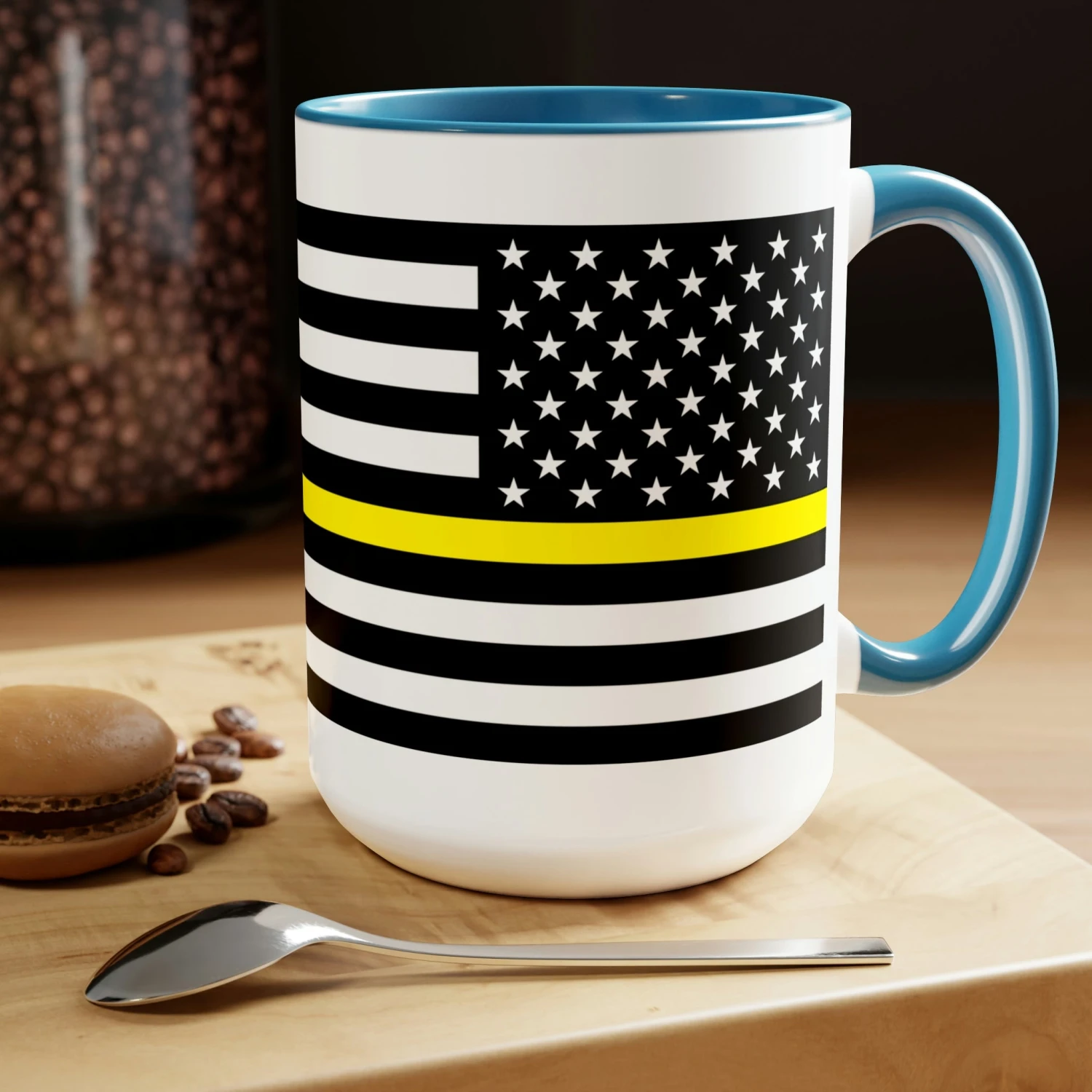 Two-Tone Thin Yellow Line Flag Coffee Mugs, 15oz - Image 9